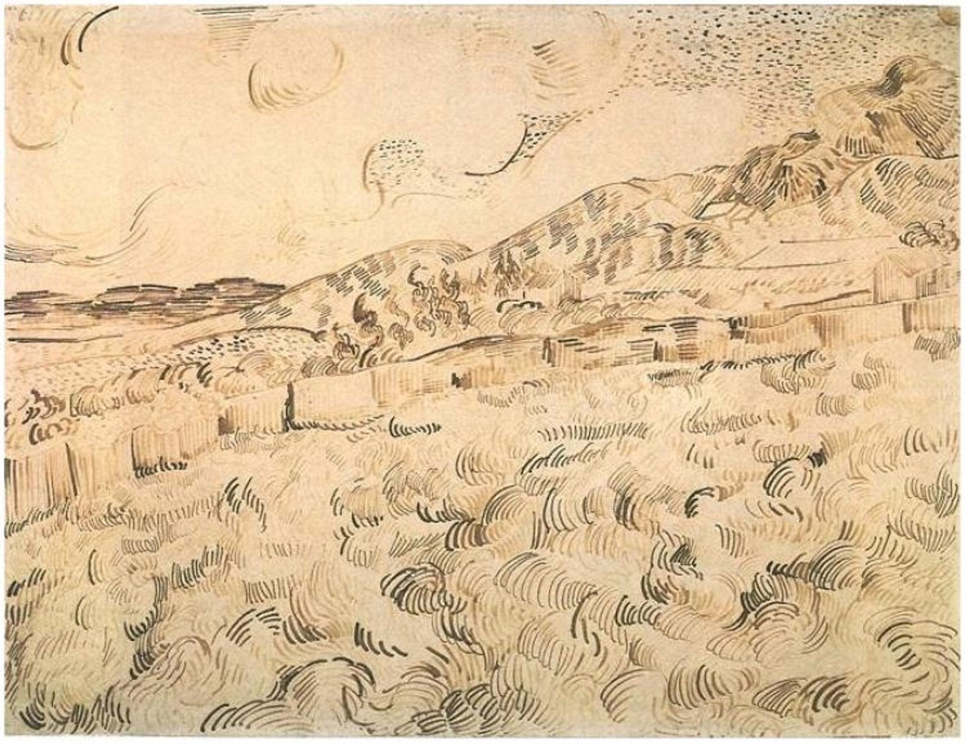 Mountain Landscape Seen across the Walls by Vincent van Gogh