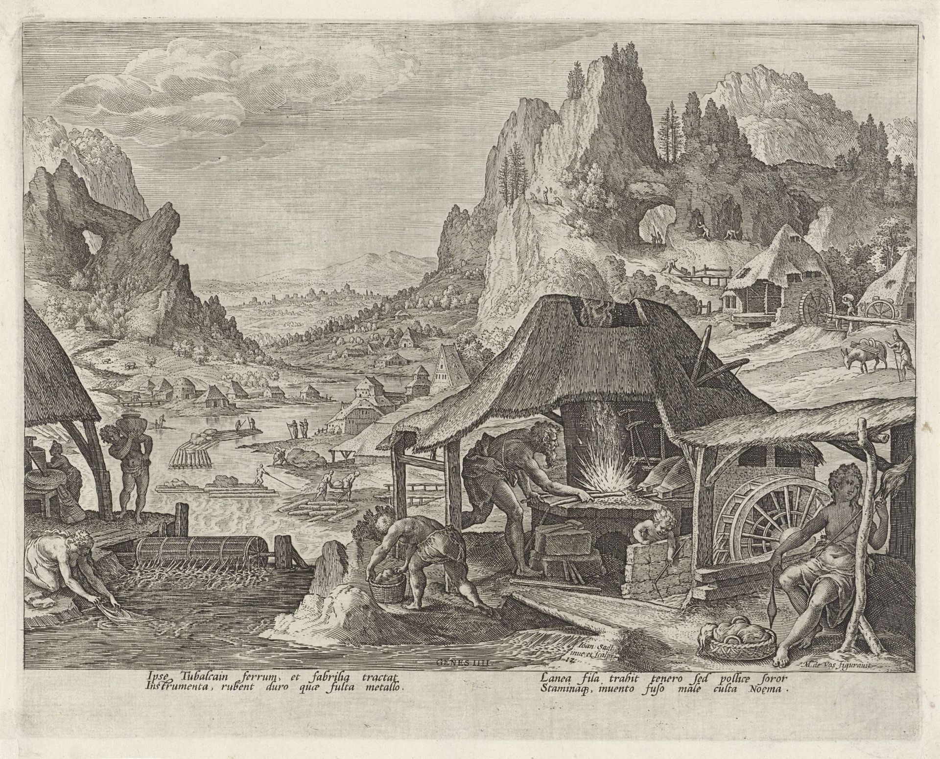 Tubal-Kaïn in zijn smidse by Johann Sadeler I