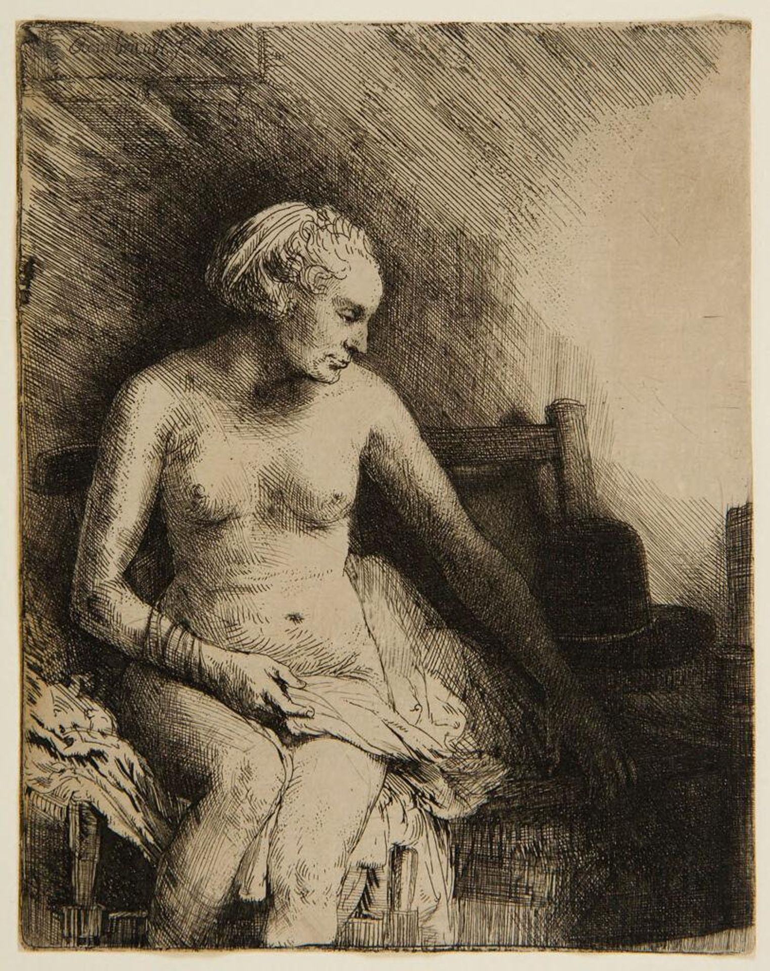 Woman at the Bath, with a Hat beside Her by Rembrandt van Rijn
