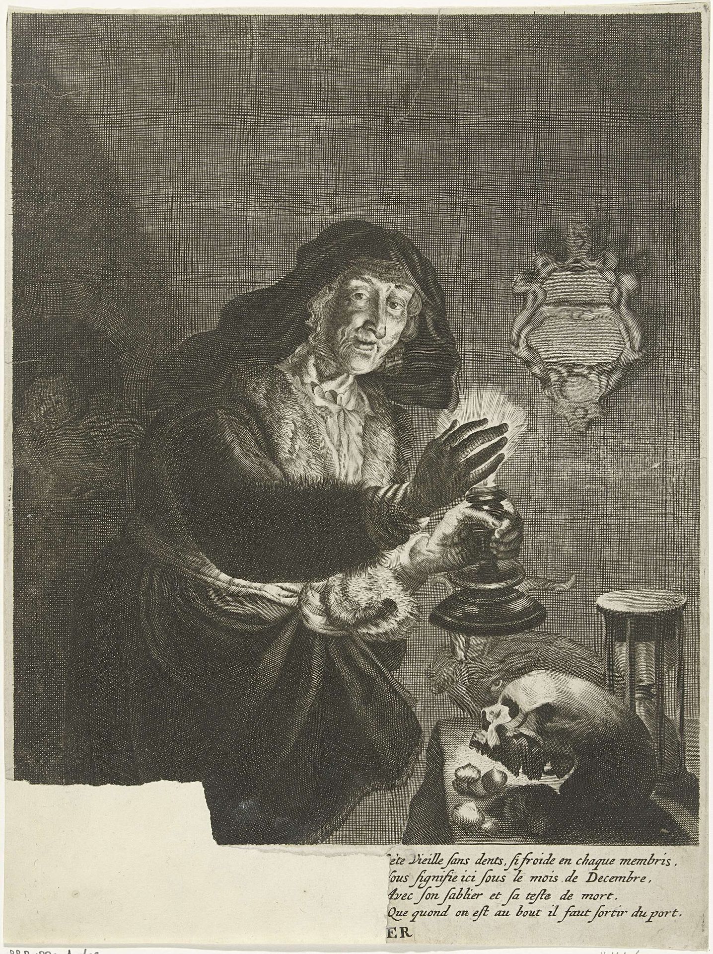 Oude vrouw bij kaarslicht by Anonymous