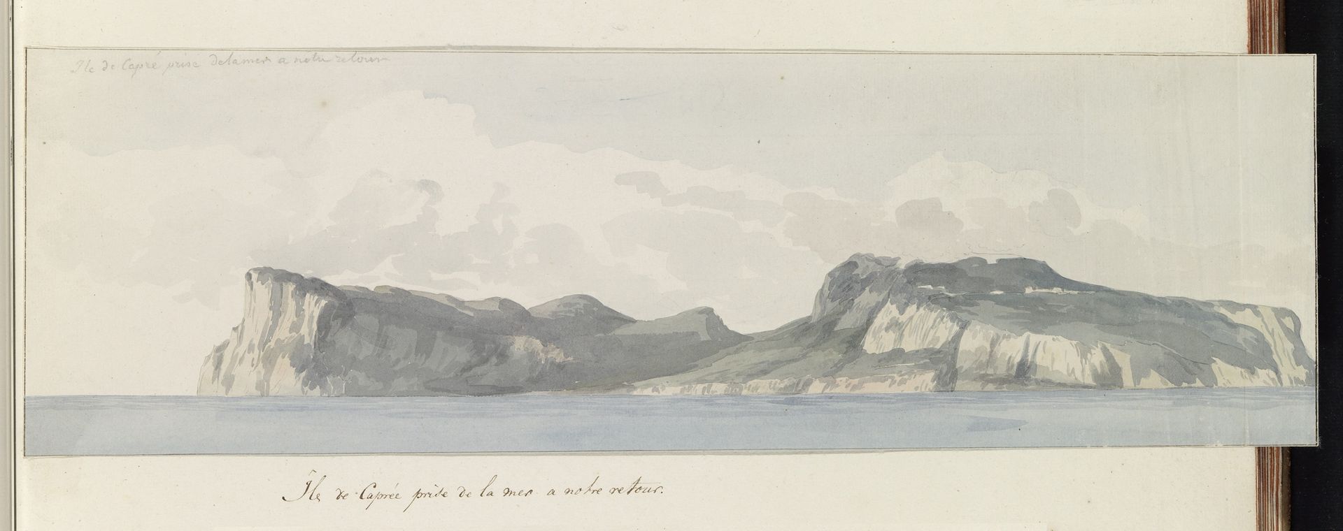 Eiland Capri gezien vanaf zee tijdens de terugreis by Louis Ducros