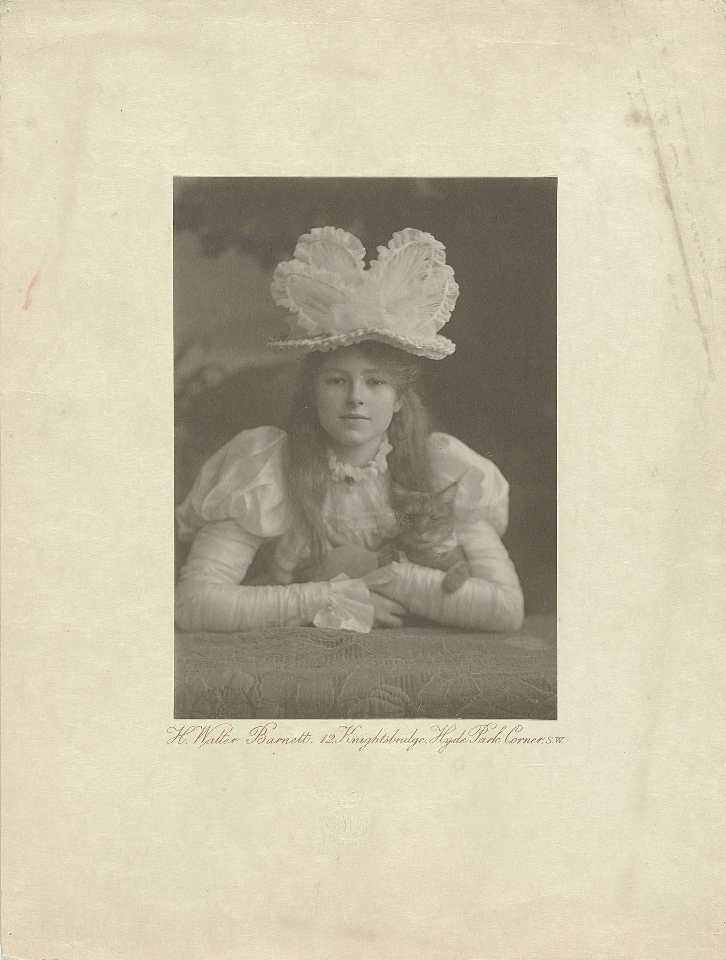 Portret van een onbekende jonge vrouw met poes by Walter Barnett