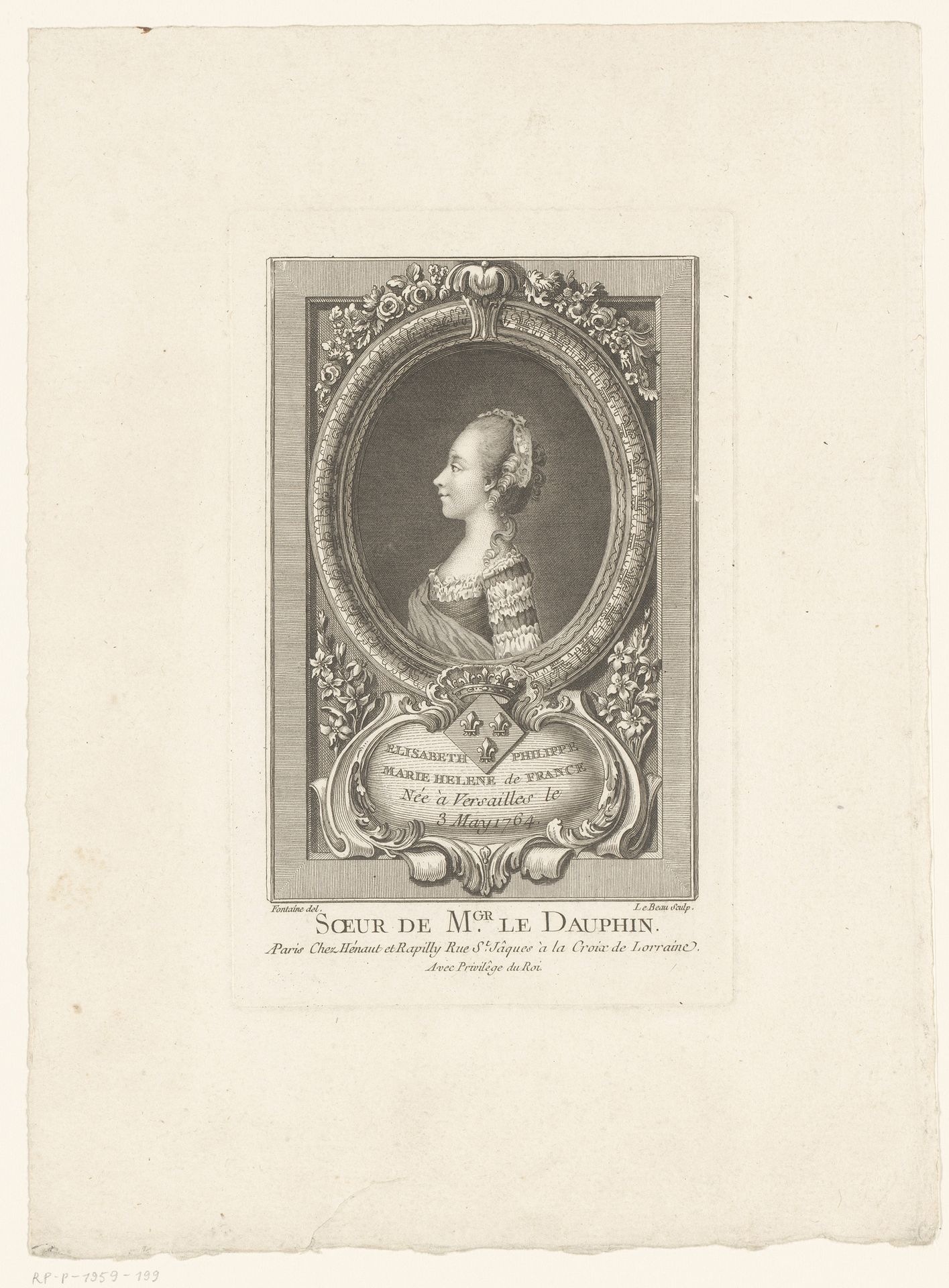 Portret van Elisabeth van Frankrijk by Pierre Adrien Le Beau