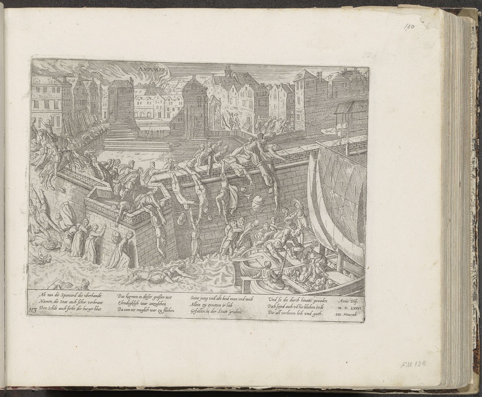 Spaanse Furie: inwoners vluchten in de Schelde, 1576 by Frans Hogenberg