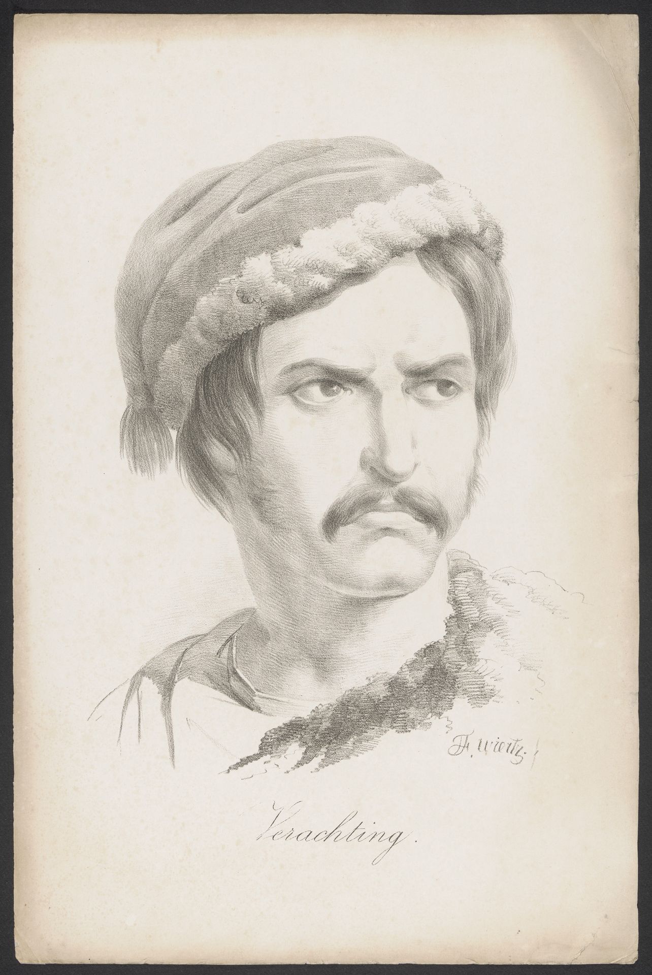 Portret van een man met muts by Henricus Franciscus Wiertz