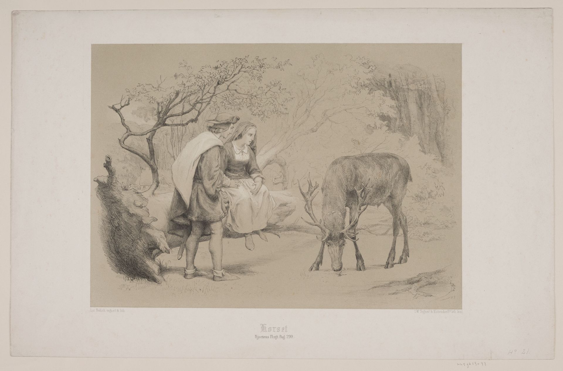 Korset, pag. 299, illustration til Christian Winthers "Hjortens Flugt" by Lorenz Frølich