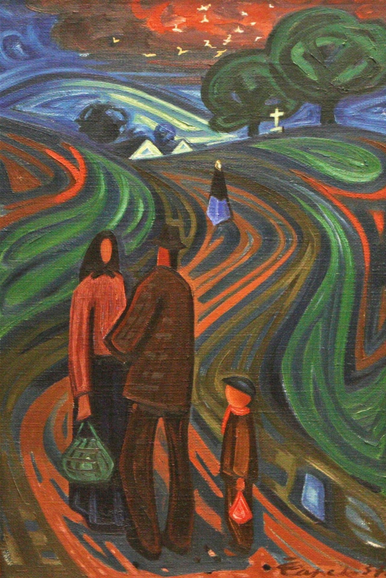 Krajina s křížkem a holuby by Josef Capek