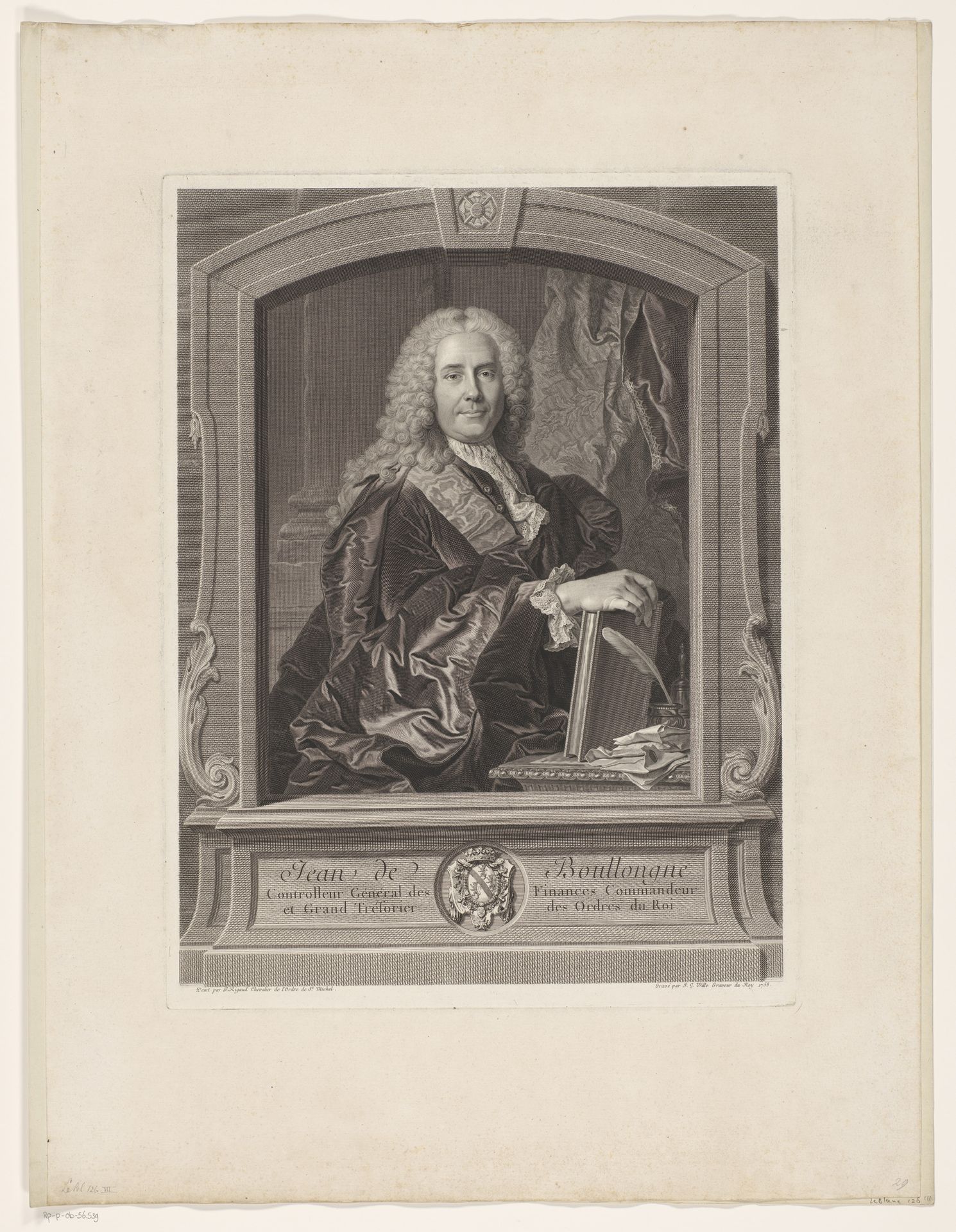 Portret van Jean de Boullongne by Johann Georg Wille