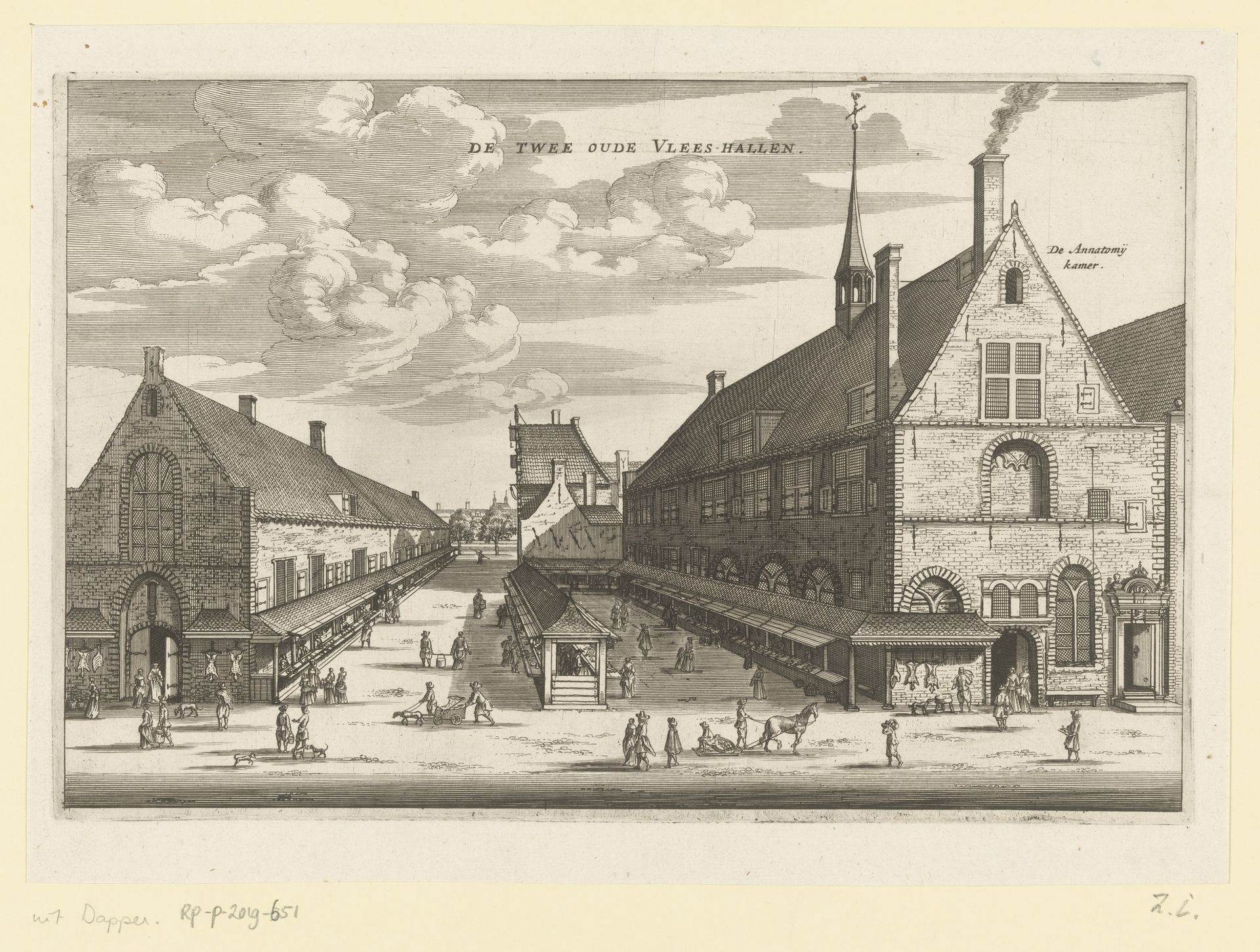 Gezicht op de Grote en Kleine Vleeshal aan de Nes te Amsterdam by Jacob van Meurs