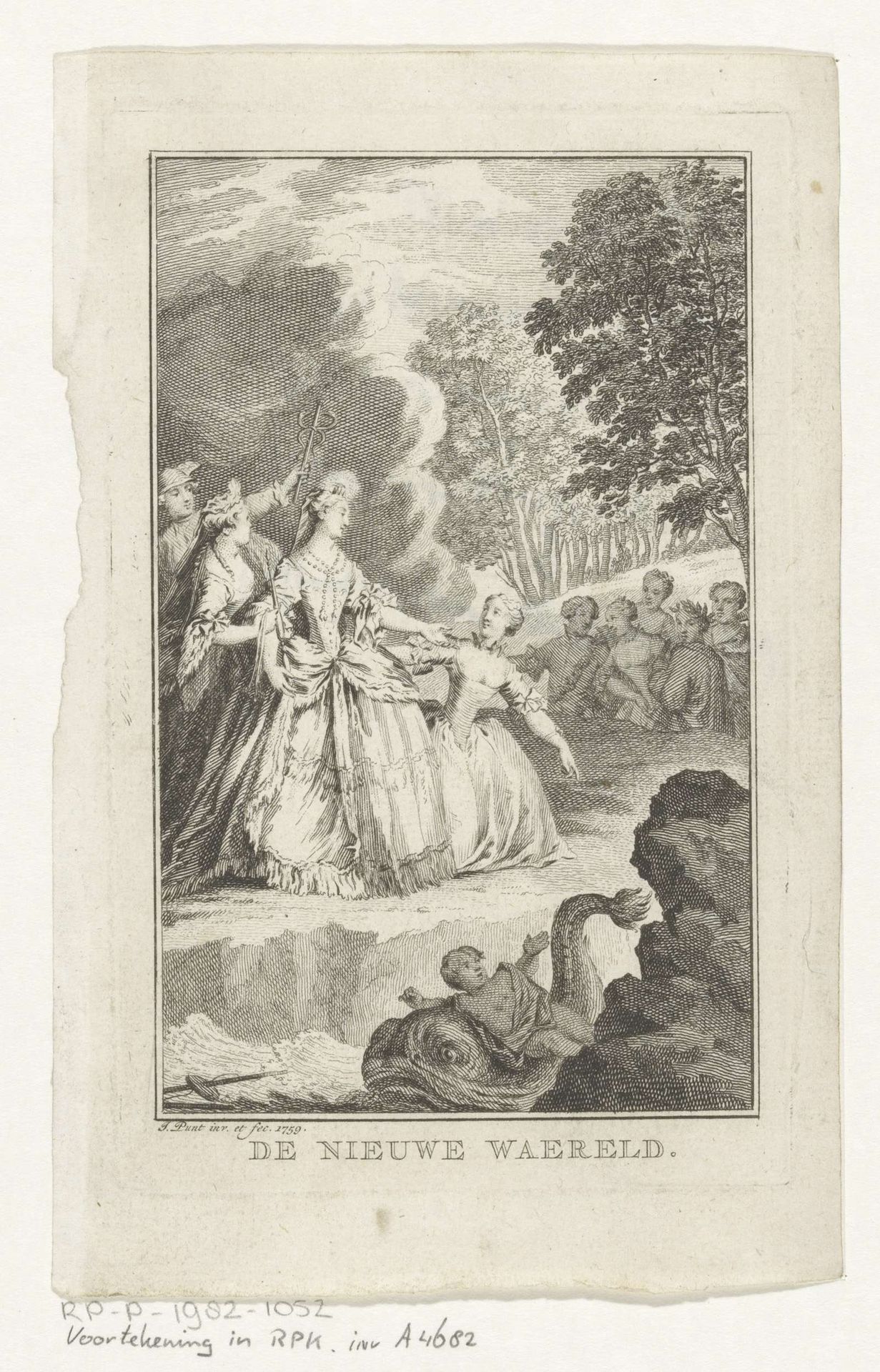Allegorische figuren in landschap by Jan Punt