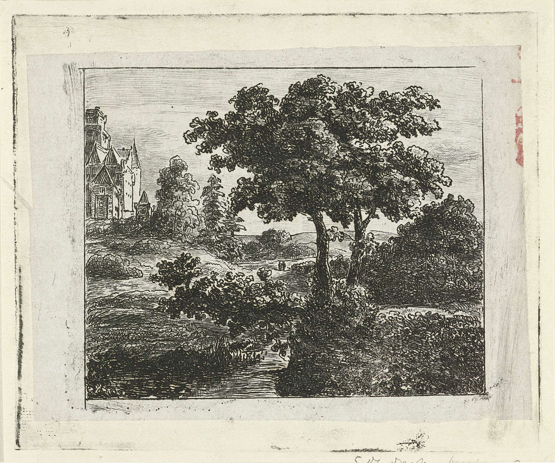 Landschap met kerk op een heuvel by Johannes Adrianus van der Drift