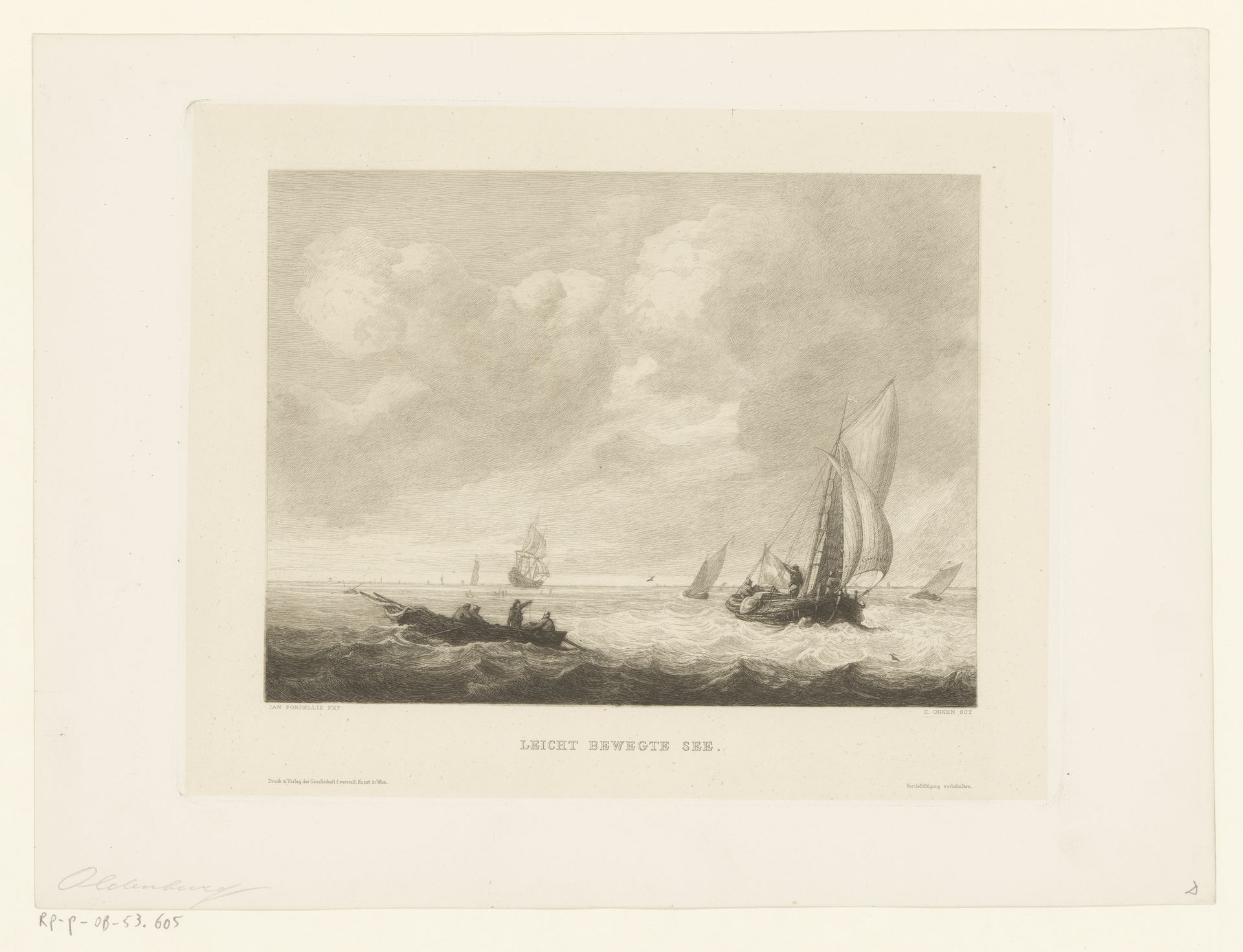 Licht woelige zee by Carl Eduard Onken