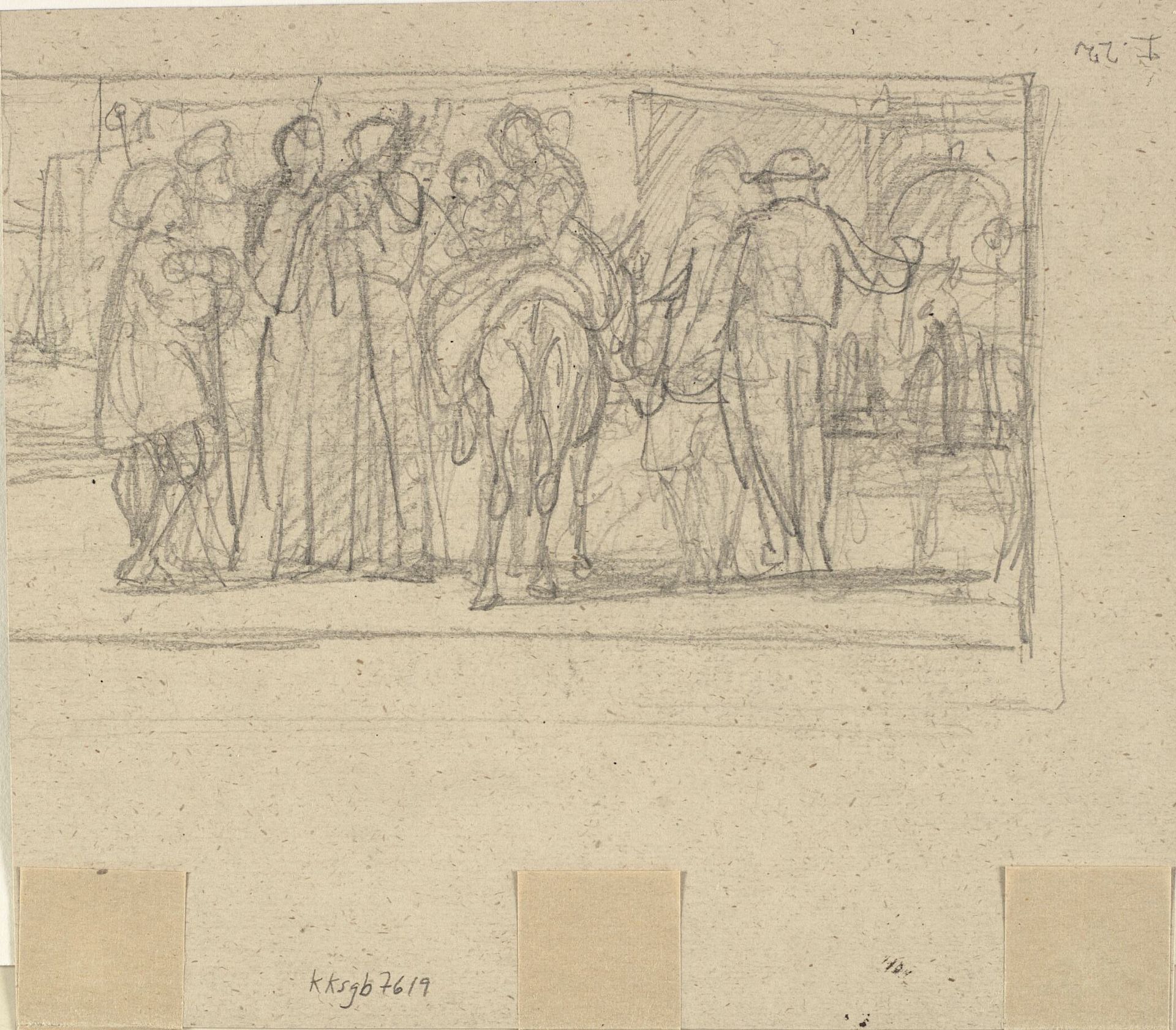 Rygvendte figurer, en til hest (Den Hellige Familie?) by Wilhelm Marstrand