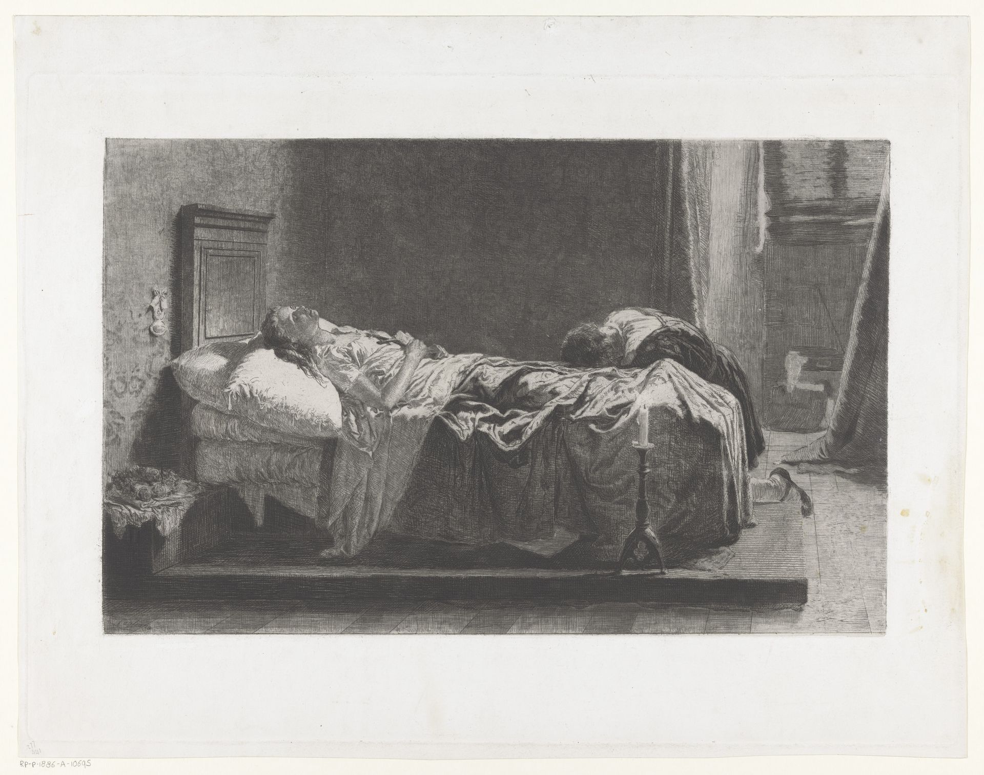 Jonge vrouw op haar sterfbed by Eleuterio Pagliano