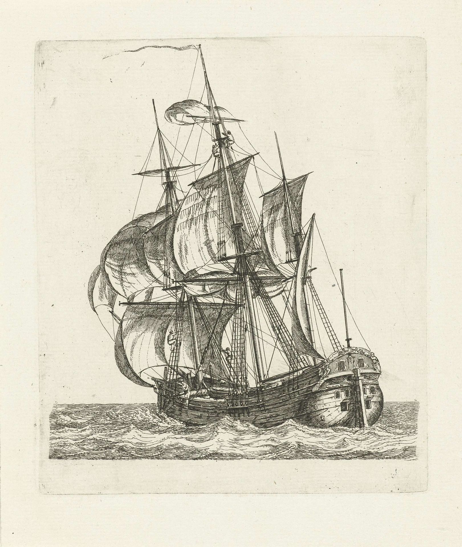 Driemaster met twee figuren in de mast by Gerrit Groenewegen