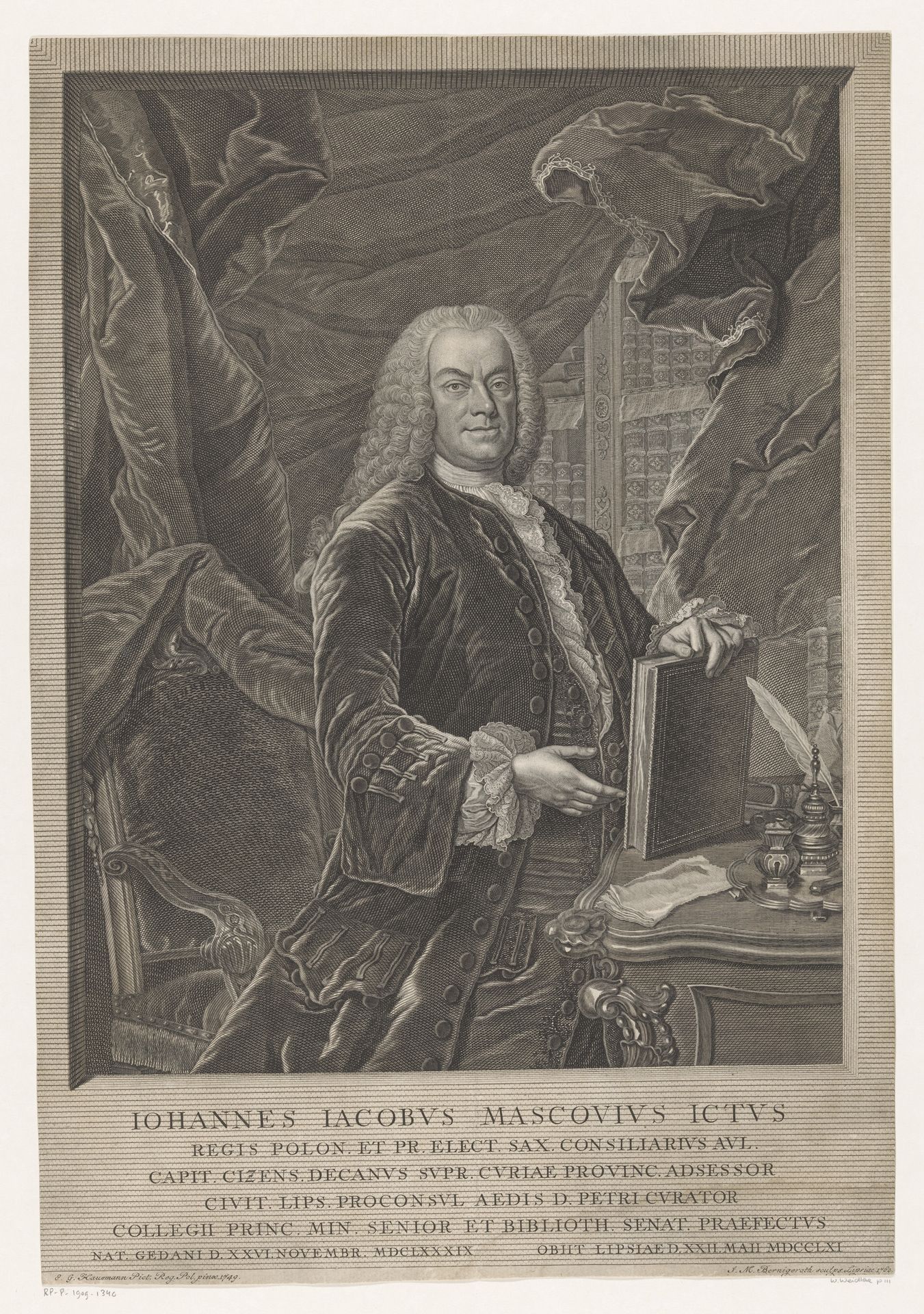 Portret van Johann Jakob Mascov by Johann Martin Bernigeroth