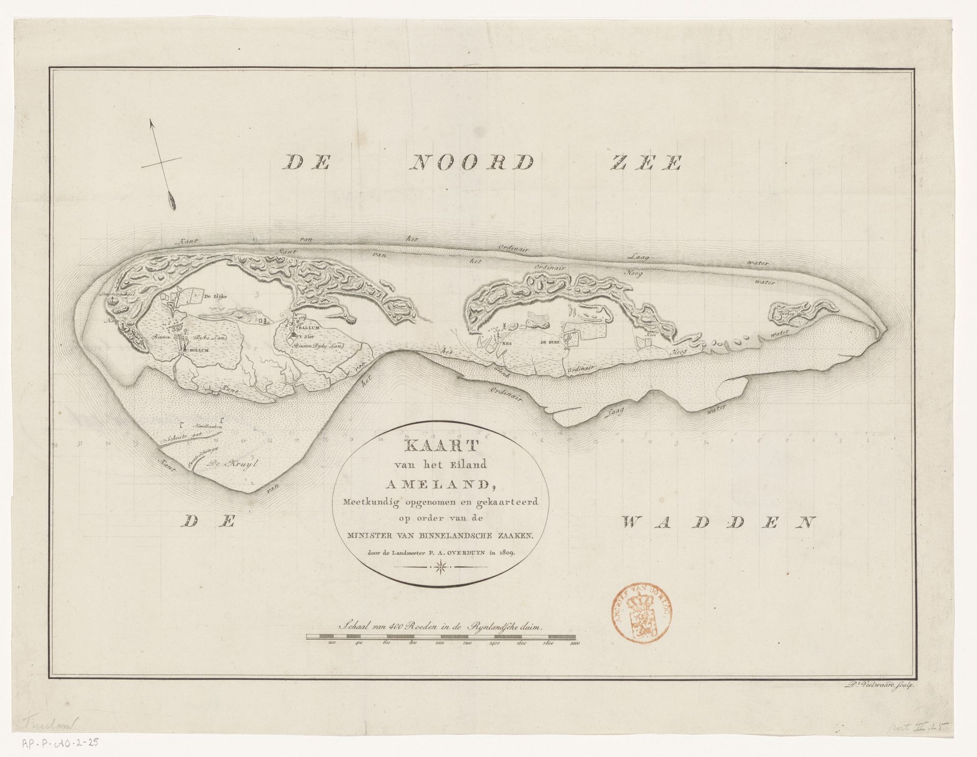 Kaart van Ameland by Daniël (I) Veelwaard