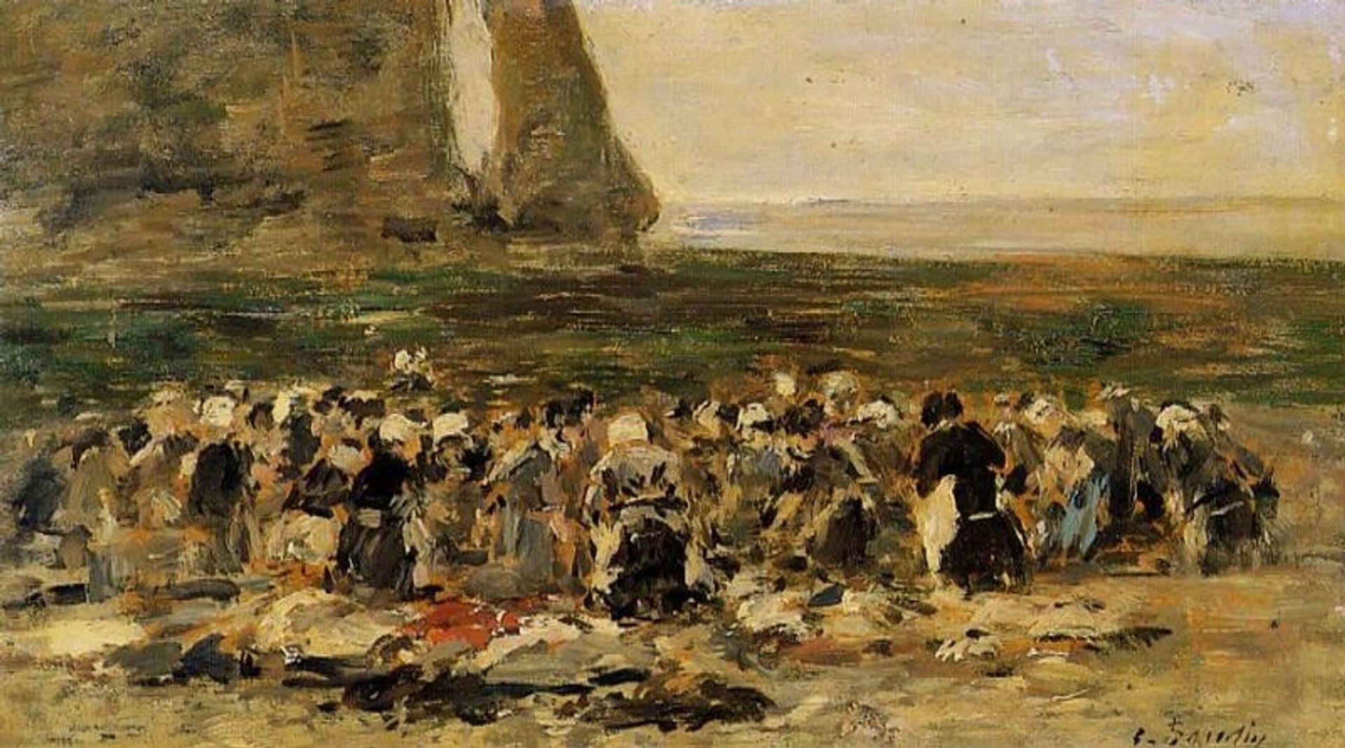 Etretat, Laundresses on the Beach, Low Tide by Eugène Boudin