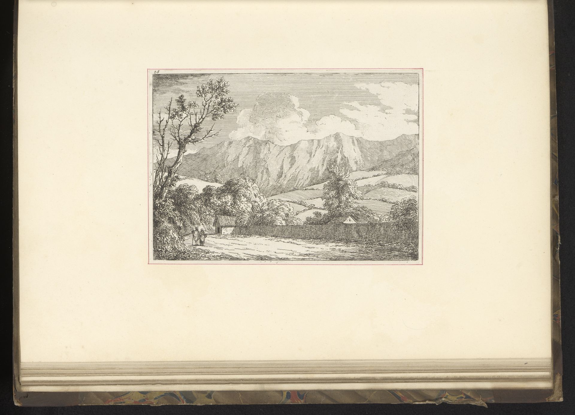 Heuvellandschap met wandelaars en een stadsmuur by Edward Edwards