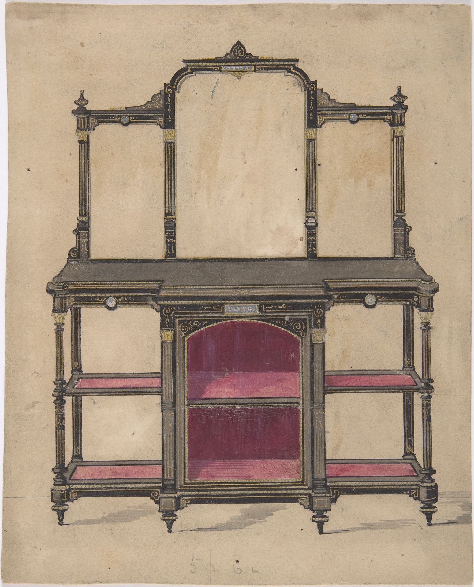 Design for a Cabinet with Shelves and Mirrors by Anonymous