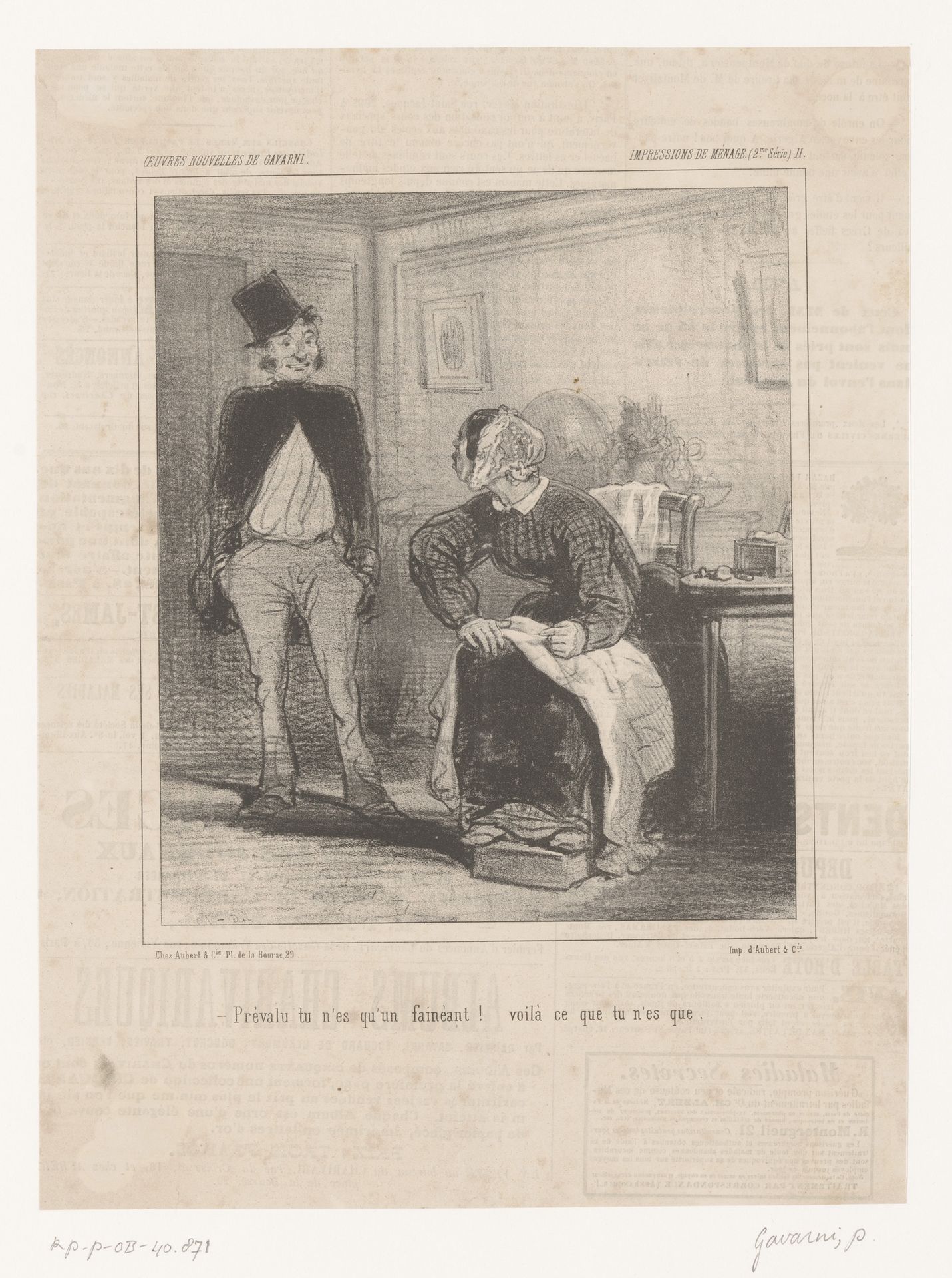 Vrouw scheldt haar man uit by Paul Gavarni