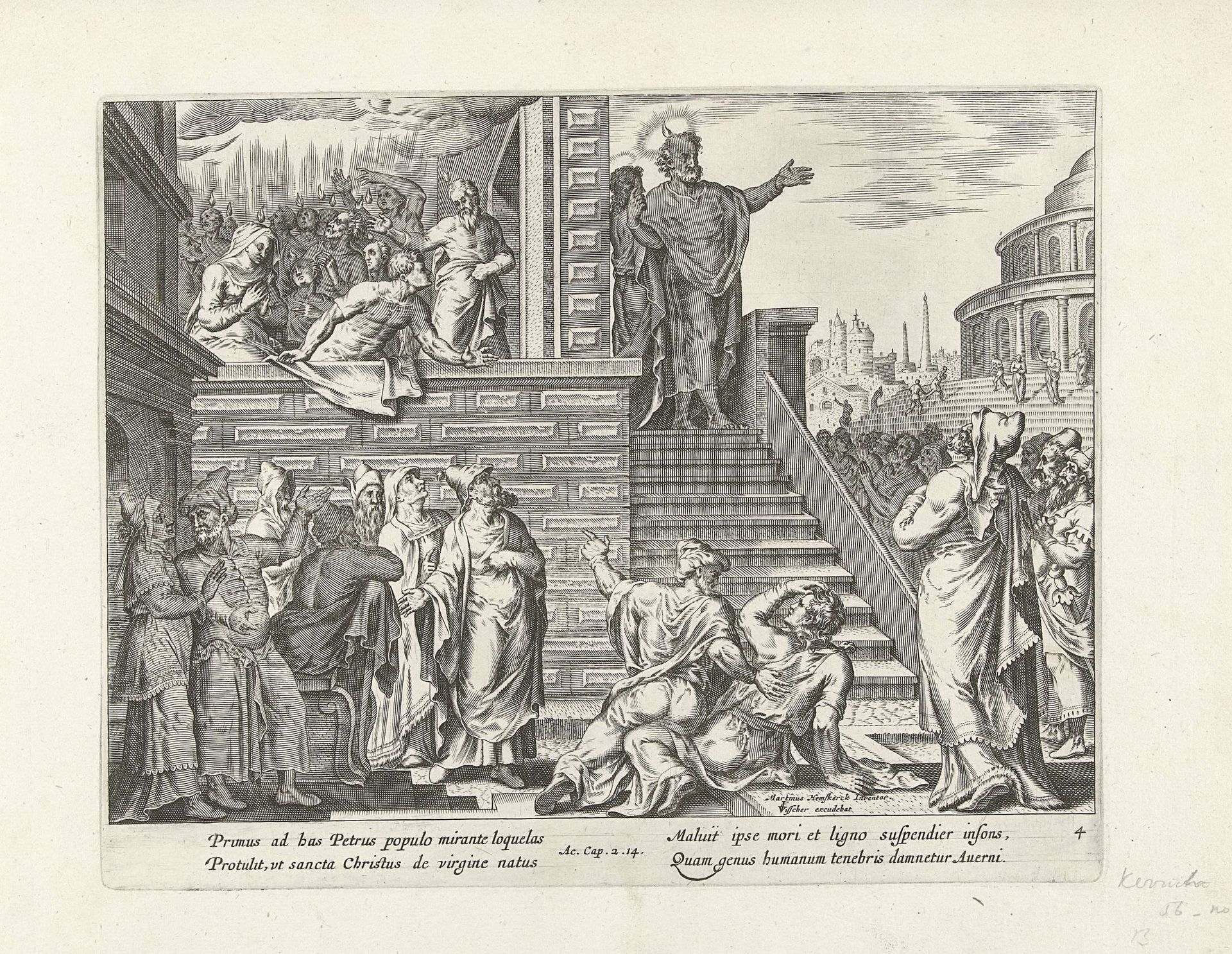 Petrus preekt in Jeruzalem by Claes Jansz. Visscher