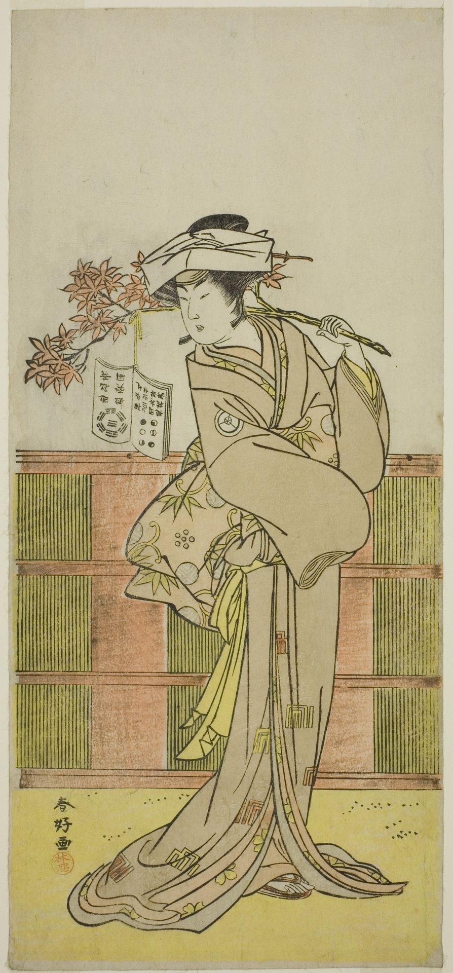 The Actor Iwai Hanshiro IV as Umegae Disguised as the Female Fortune-teller Omatsu in the Play Mukashi Otoko Yuki no Hinagata, Performed at the Ichimura Theater in the Eleventh Month, 1781 by Katsukawa Shunkō