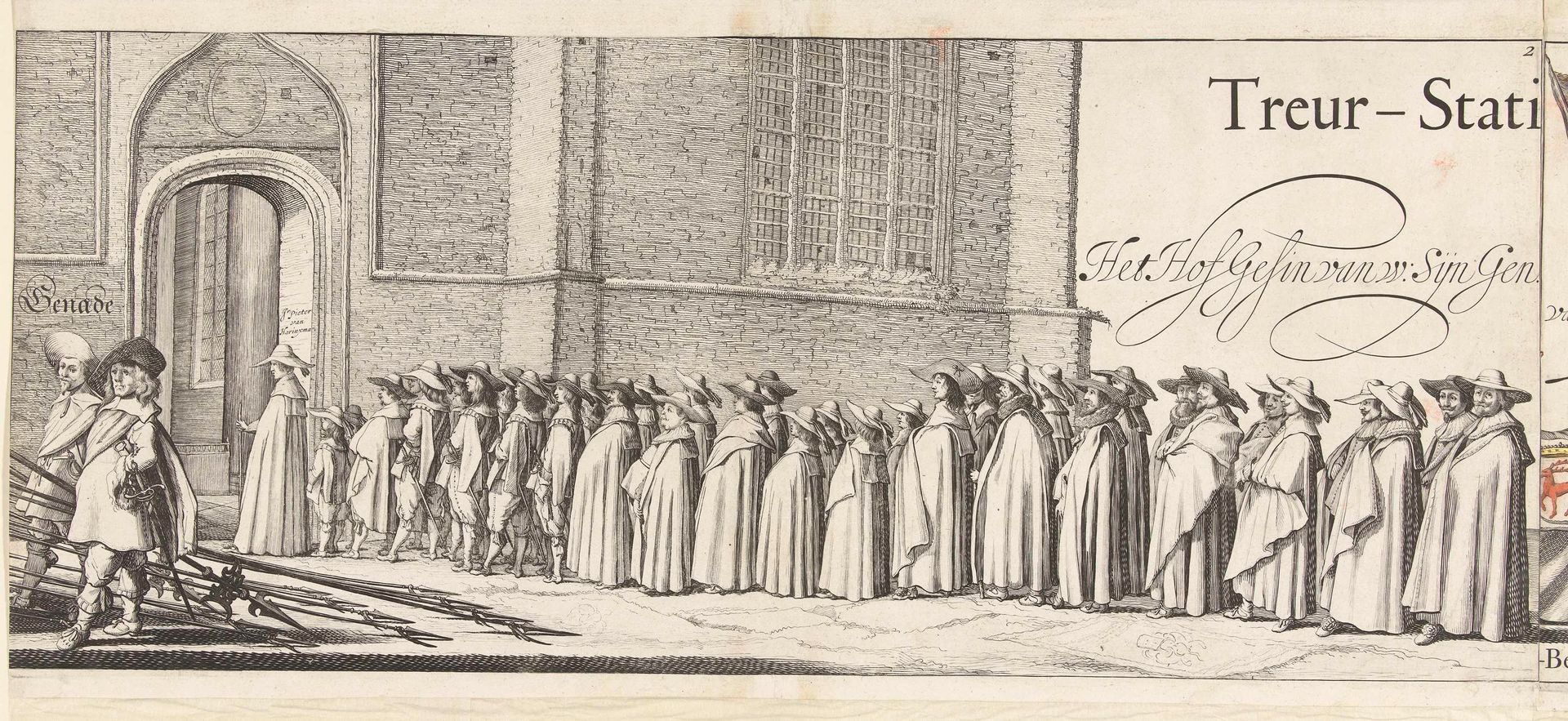 Voorste deel van de begrafenisstoet van Ernst Casimir, graaf van Nassau-Dietz bij de ingang van de Grote Kerk te Leeuwarden (plaat 2), 1633 by J. Hermans