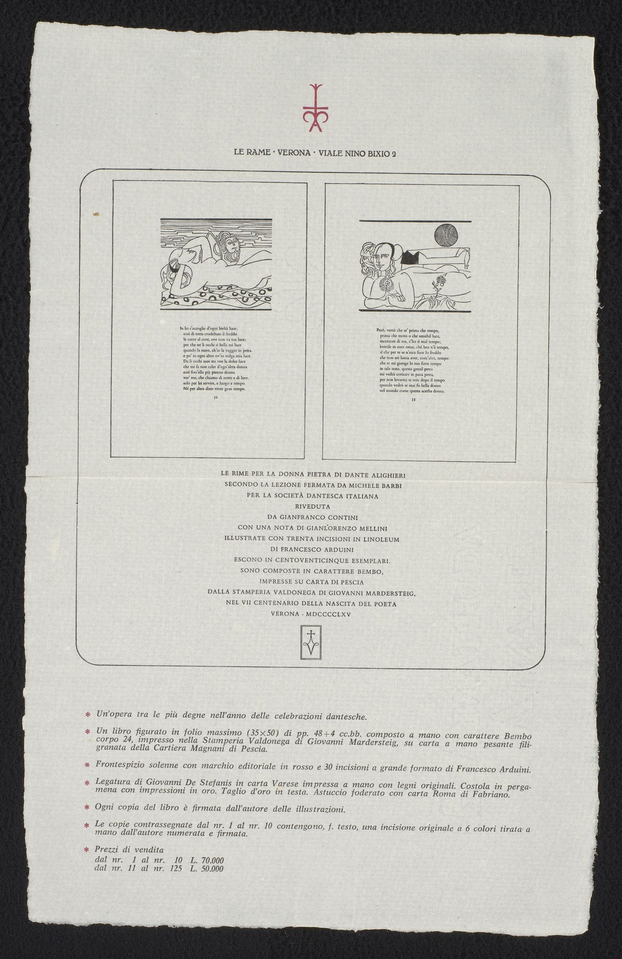 Prospectus voor: Dante Alighieri, Le rime per la donna Pietra, 1965 by Anonymous