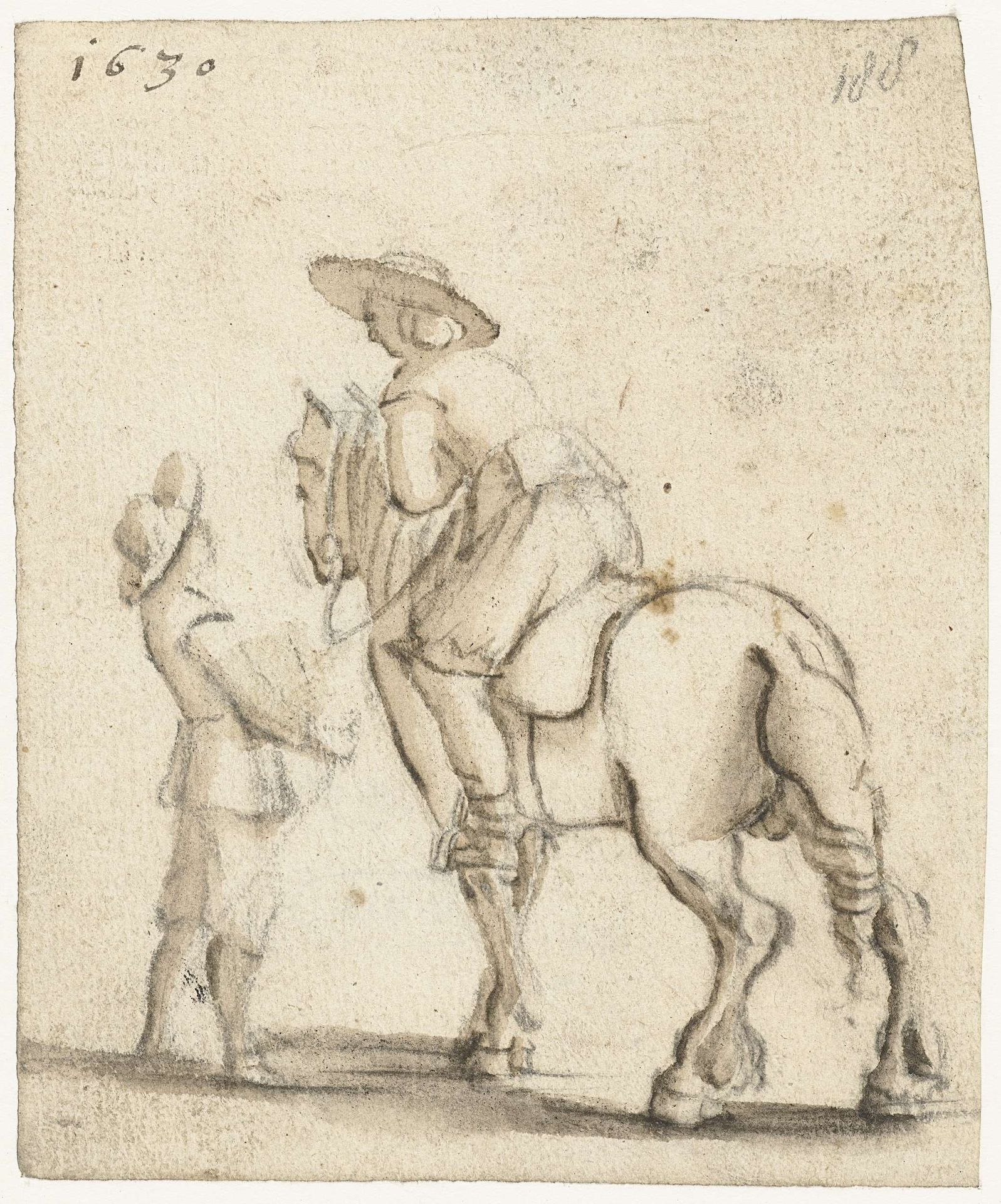Ruiter te paard pratend met een jongetje by Gerard ter (II) Borch
