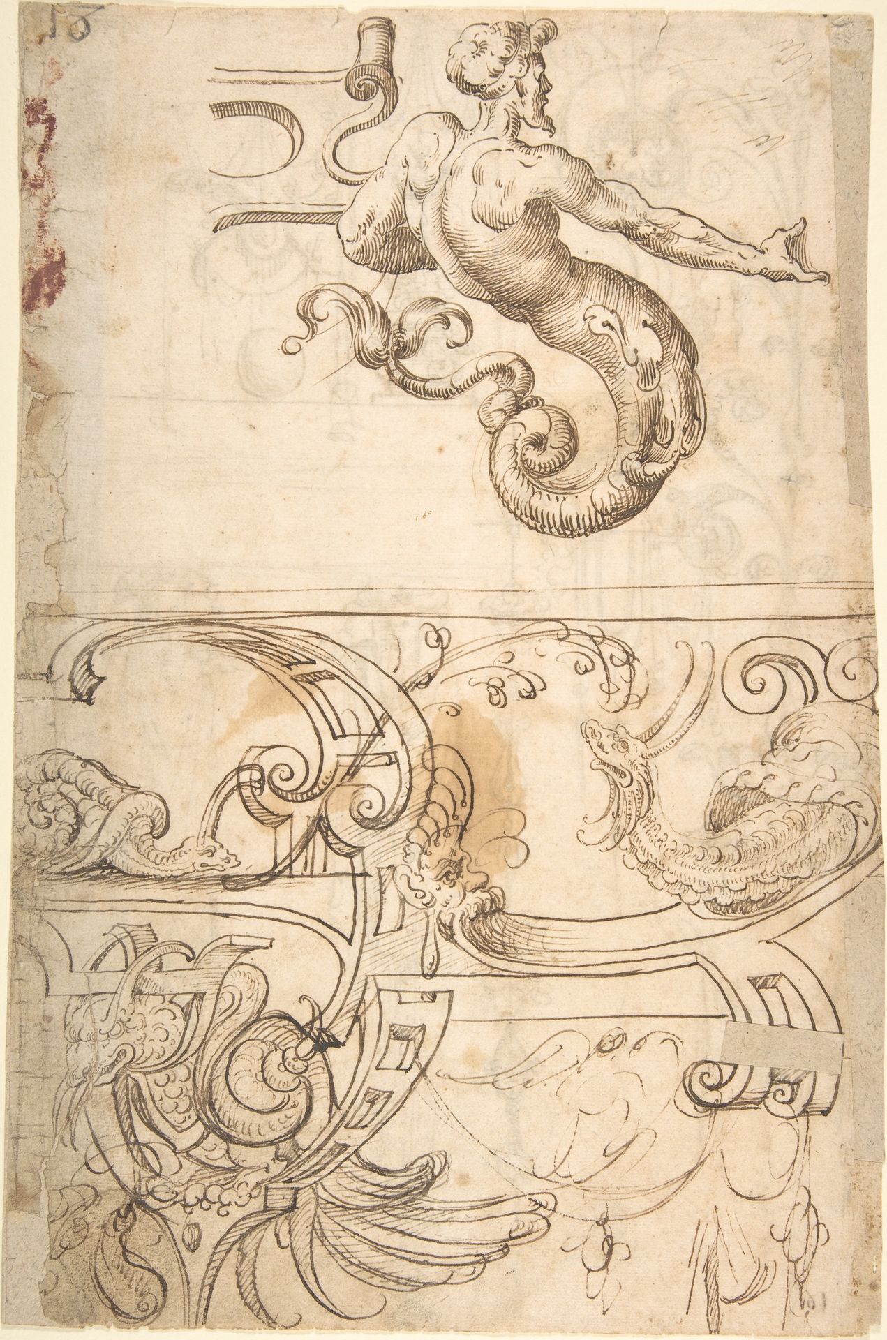 Various Designs of Strapwork and Grotesque Figures (recto); Grotesques with Term Figures (verso) by Andrés de Melgar