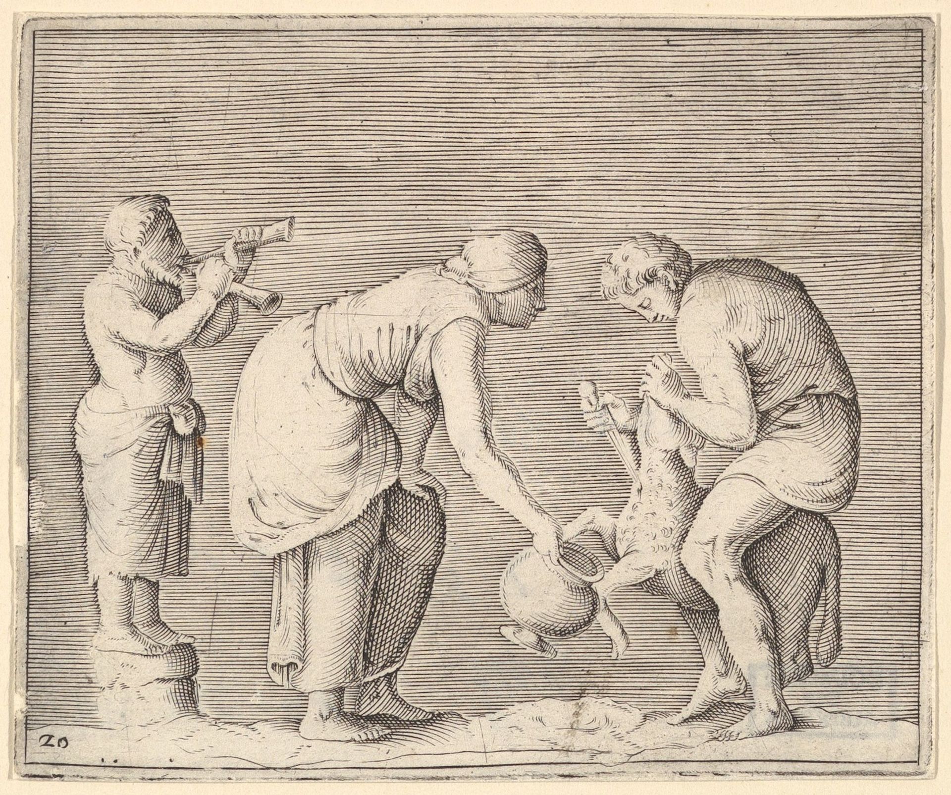 A Woman Collecting Blood from a Sheep, from "Ex Antiquis Cameorum et Gemmae Delineata/ Liber Secundus/et ab Enea Vico Parmen Incis" by Anonymous