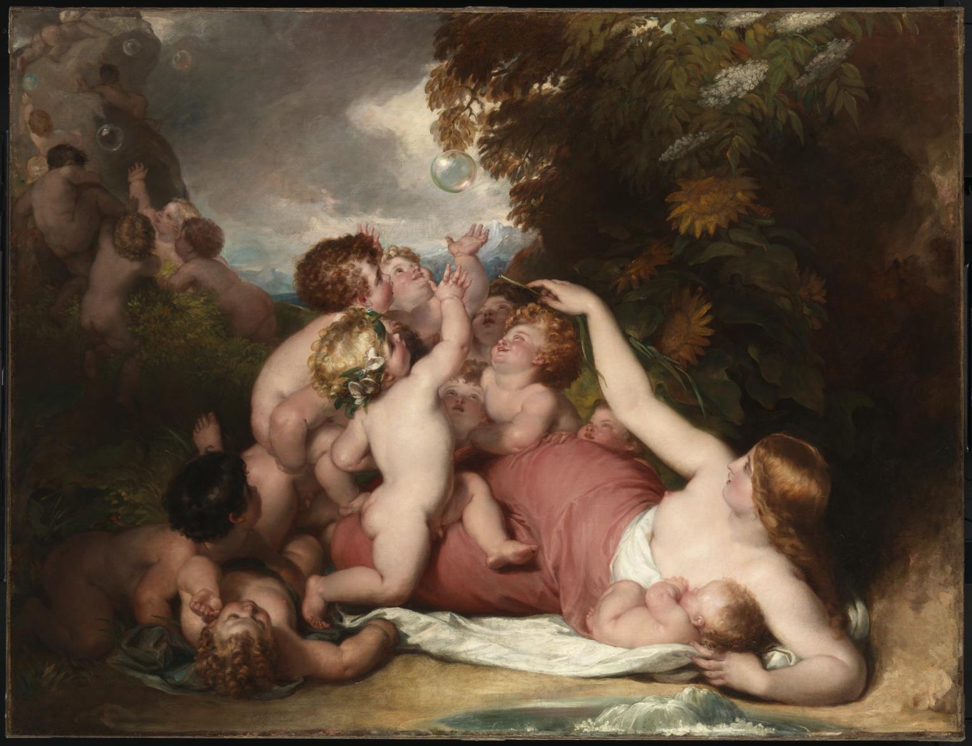 Nature Blowing Bubbles for her Children by  William  the Younger Hilton