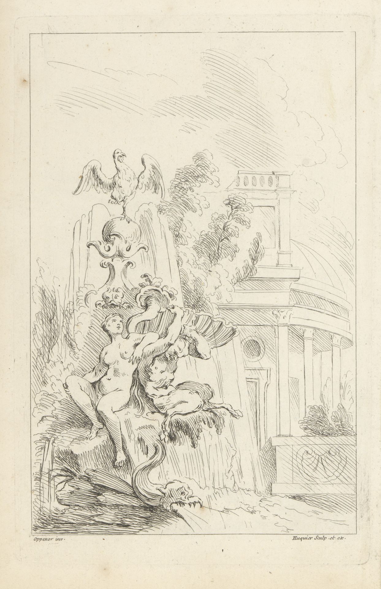 Ontwerp voor een ornamentele fontein met nimf en satyr by Gabriel Huquier