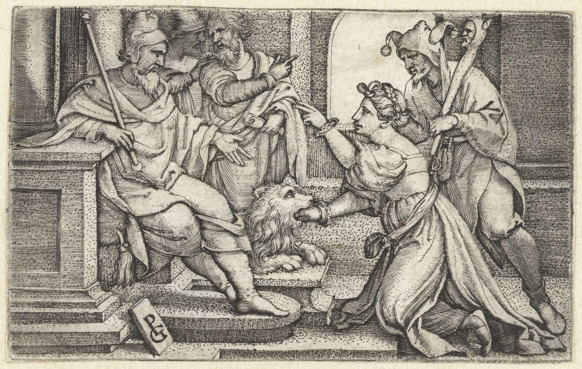 Vrouw verklaart onder ede haar onschuld by Georg Pencz