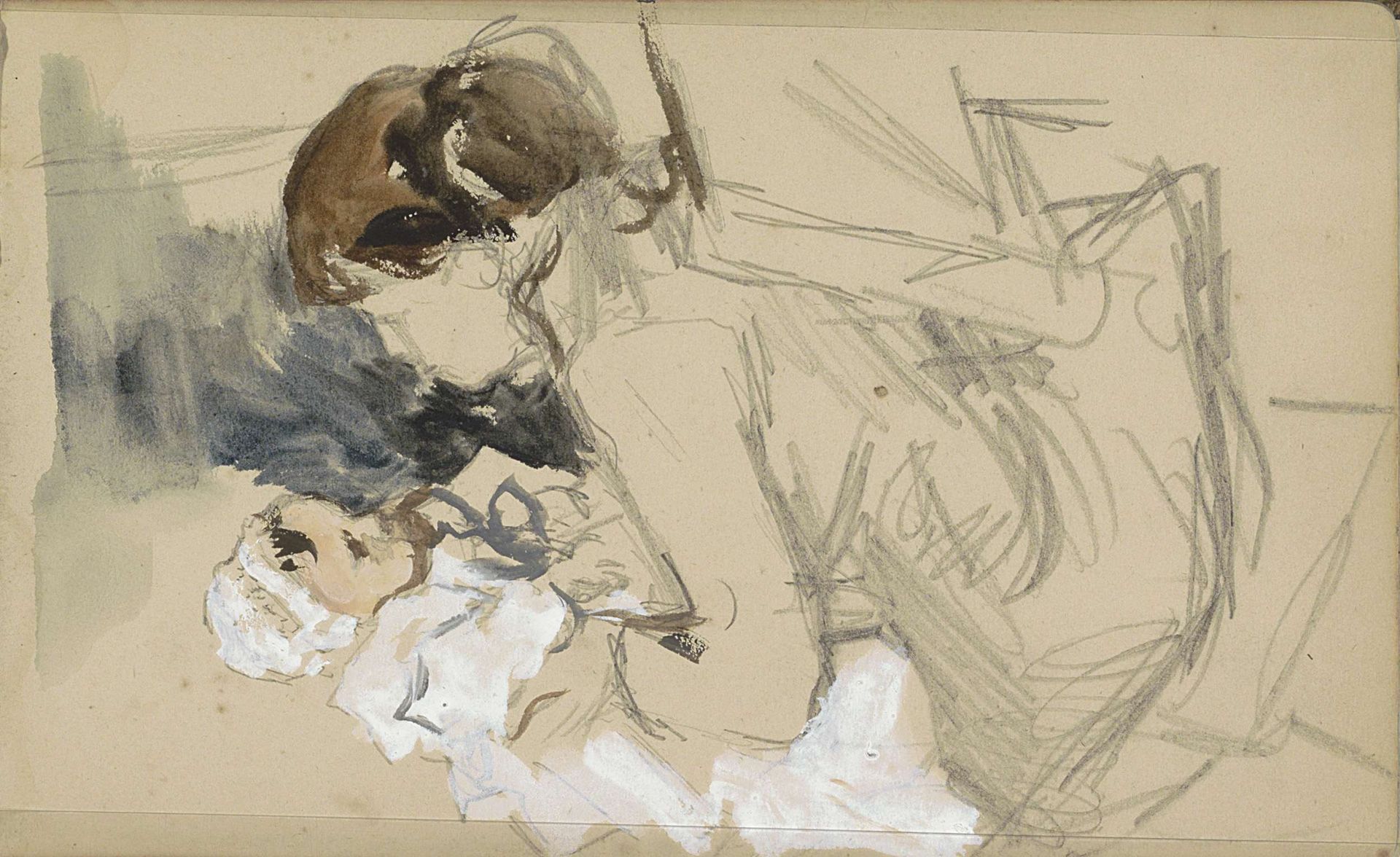 Zittende moeder die een baby optilt by Jozef Israëls