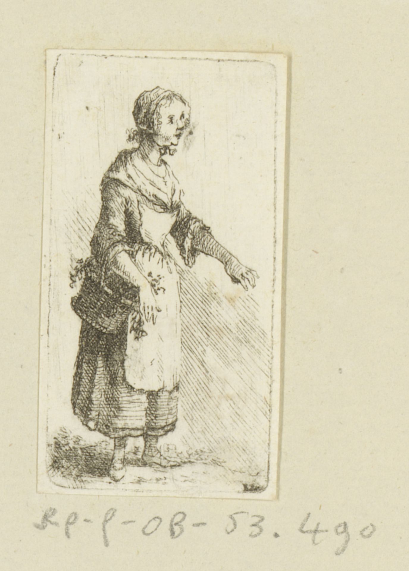 Jonge vrouw met mand aan de arm by Johann Andreas Benjamin Nothnagel