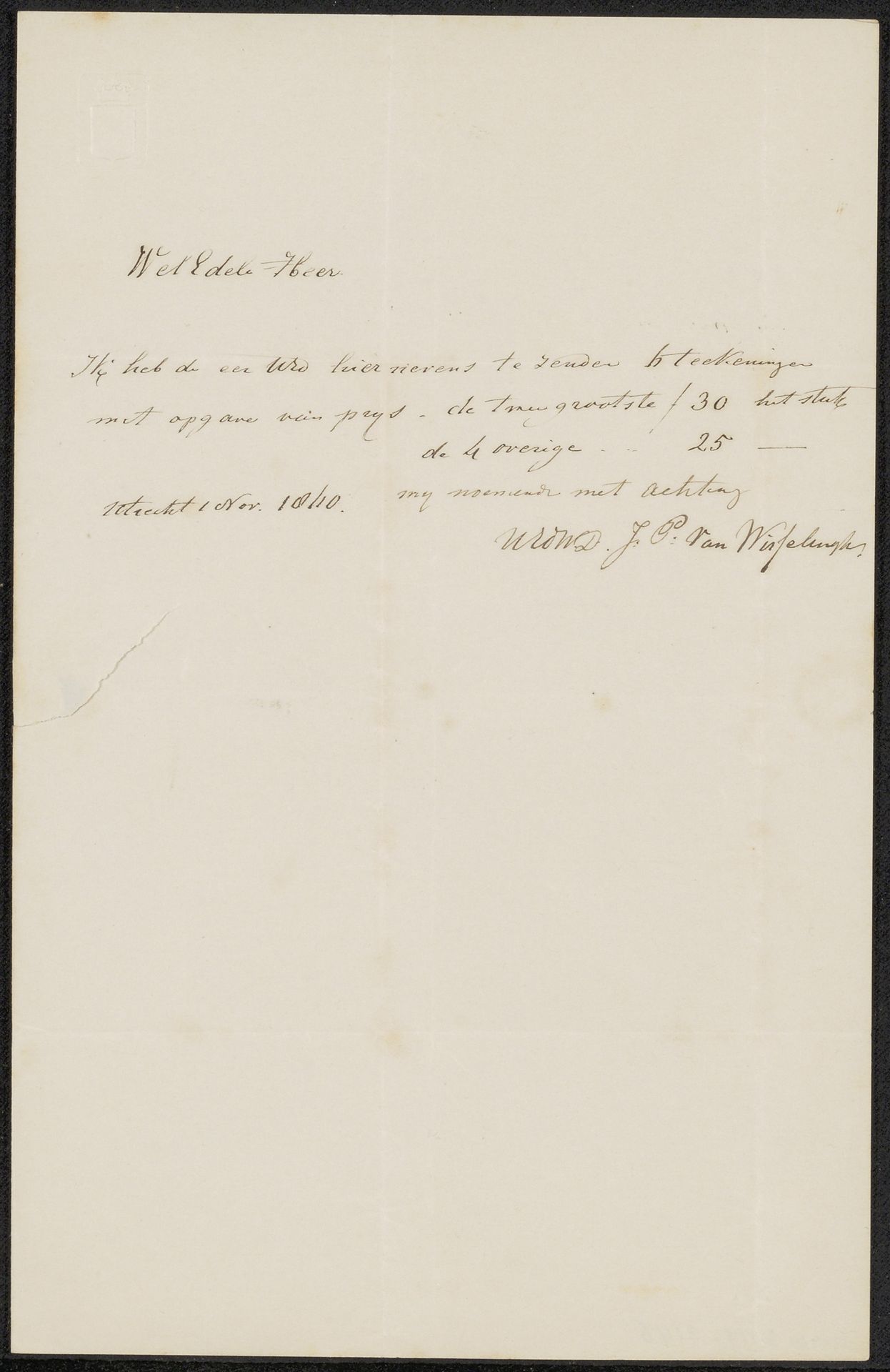 Brief aan Pieter Verloren van Themaat by Johannes Pieter van Wisselingh