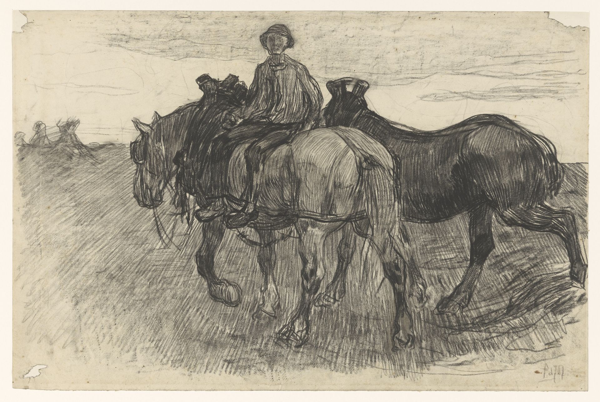Span paarden met een berijder by Pieter de Josselin de Jong