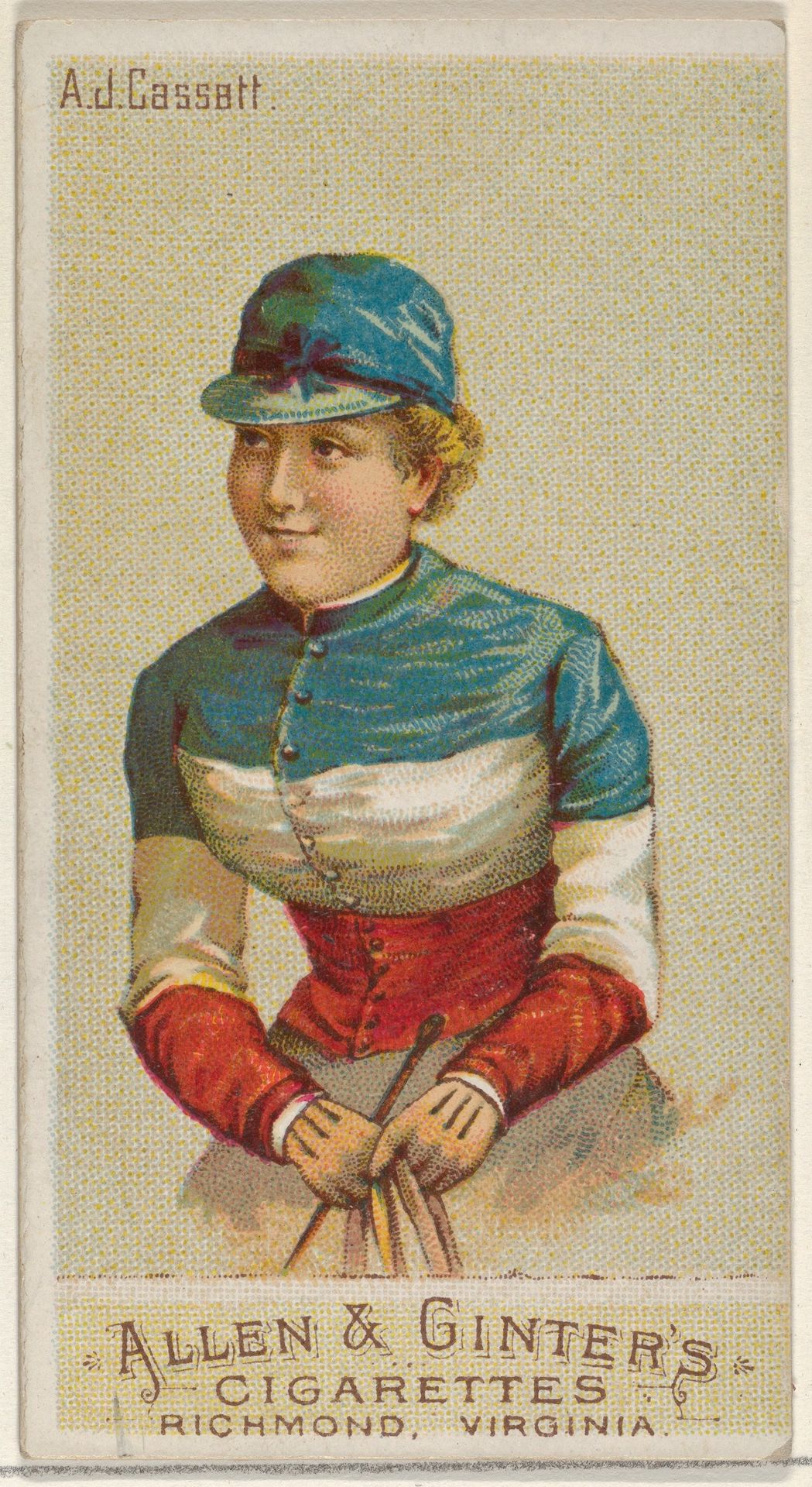 A.J. Cassatt, from the Racing Colors of the World series (N22a) for Allen & Ginter Cigarettes by Allen & Ginter