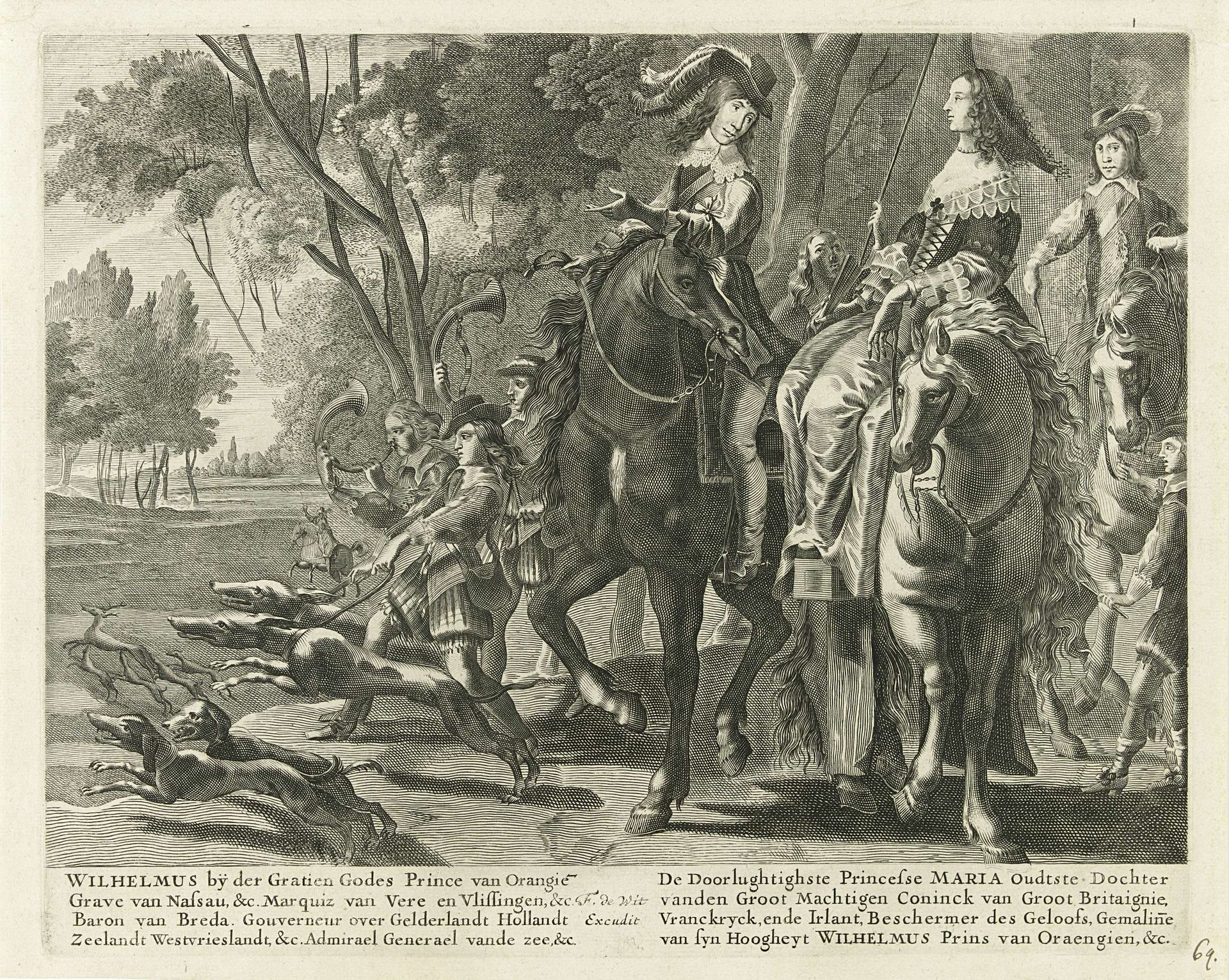 Ruiterportret van Willem II, prins van Oranje, en Maria Henrietta Stuart by Anonymous