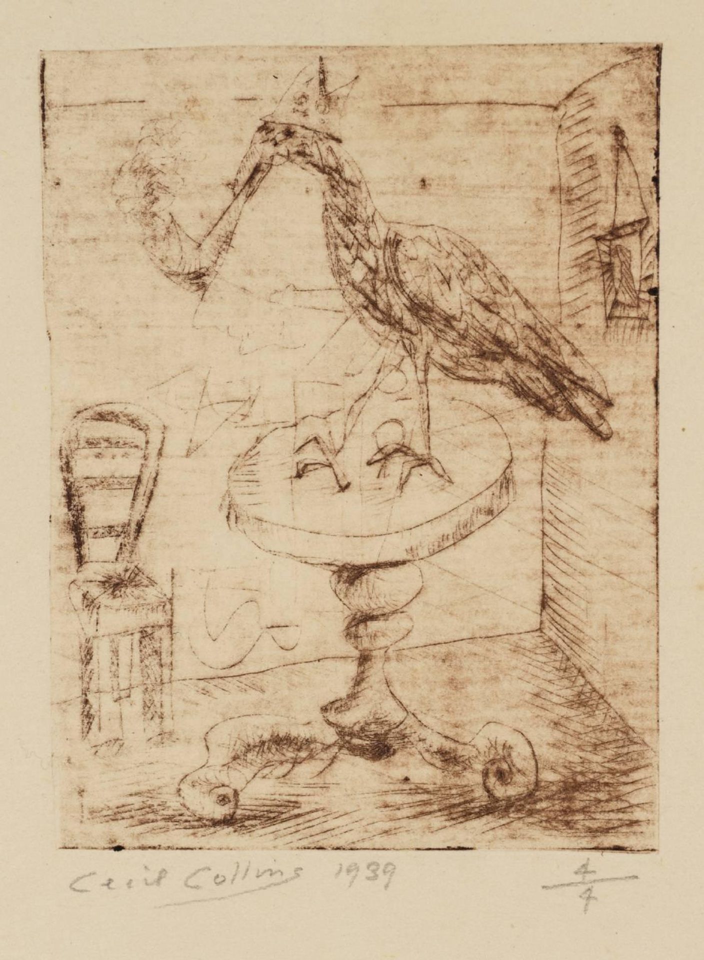 Bird Smoking a Pipe by  Cecil Collins