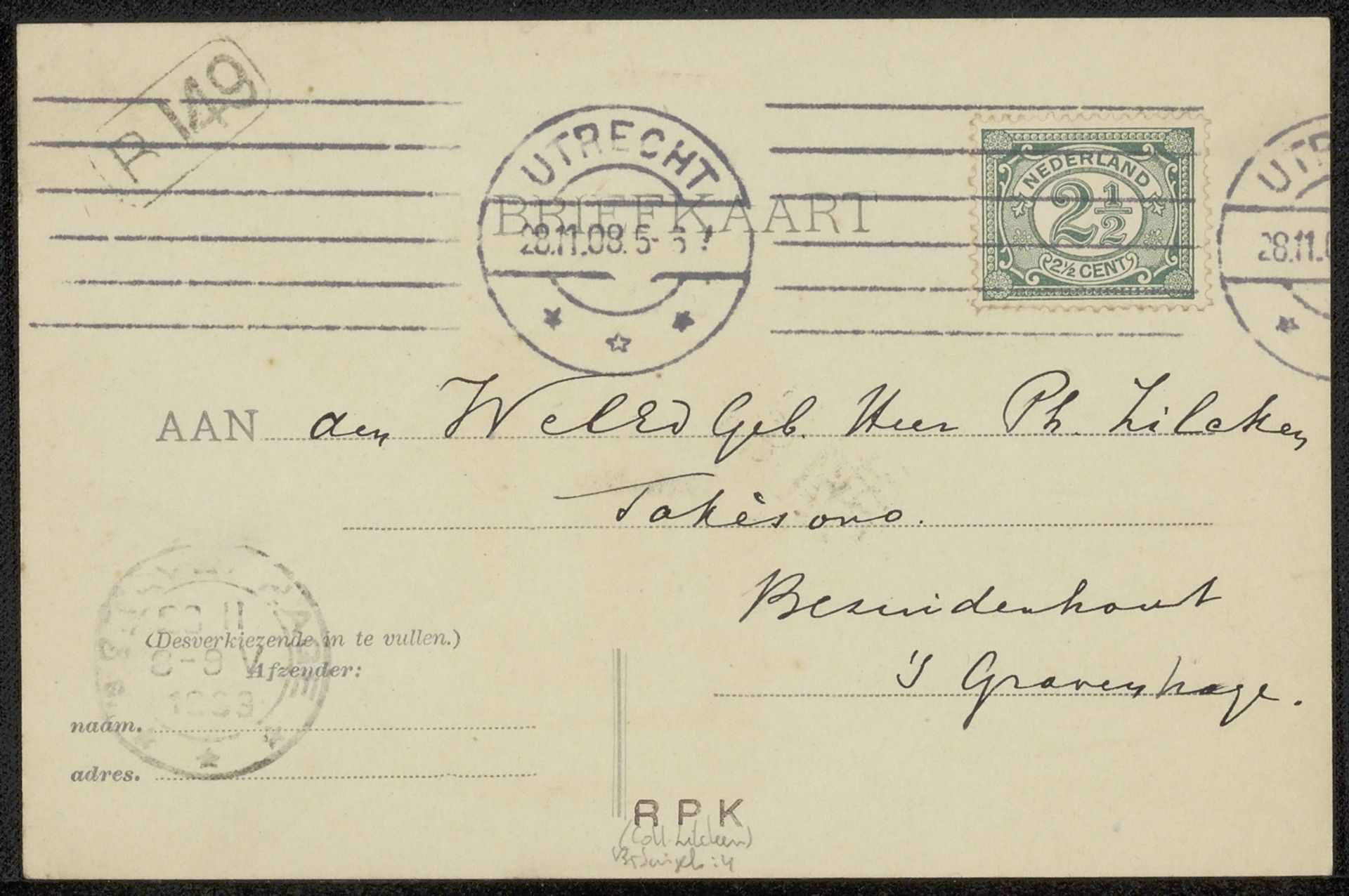 Briefkaart aan Philip Zilcken by N.J. Singels