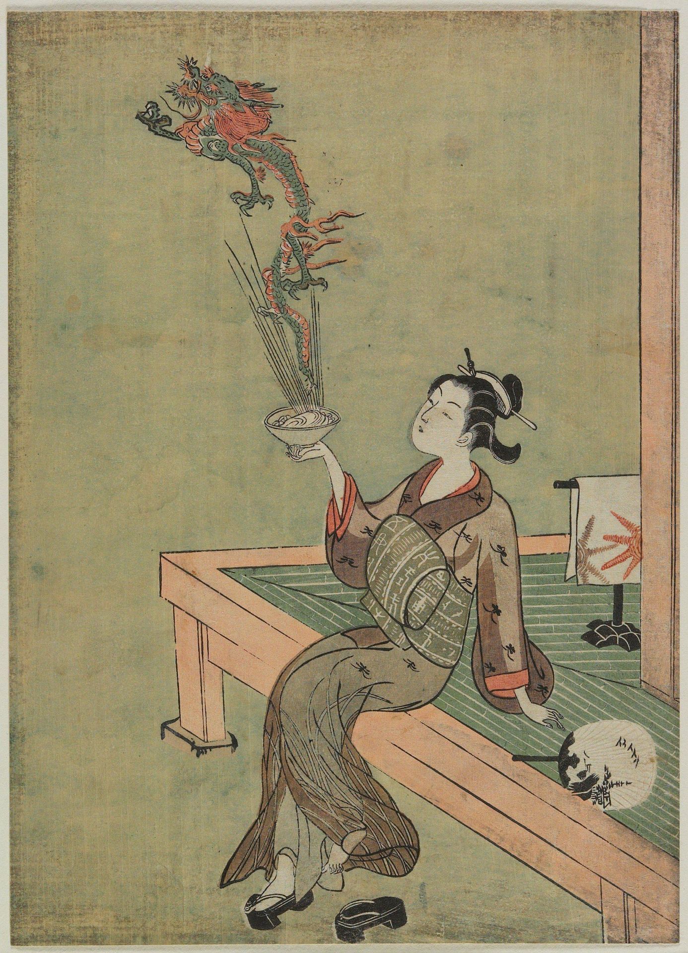 Woman Likened to Chinese Hermit Handling Dragon - Suzuki Harunobu 鈴木春信 ...