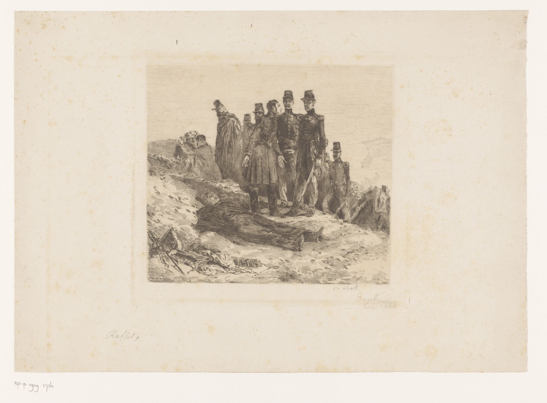 Dood van Generaal Ambremont op het slagveld by Florimond Buyck