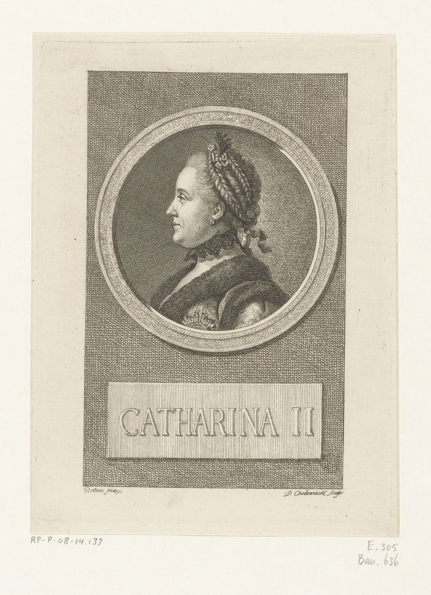 Portret van Catharina de Grote by Daniel Nikolaus Chodowiecki
