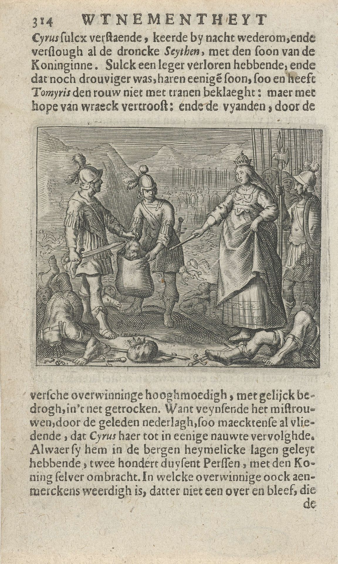 Tomyris en Cyrus by Crispijn van den Queborn