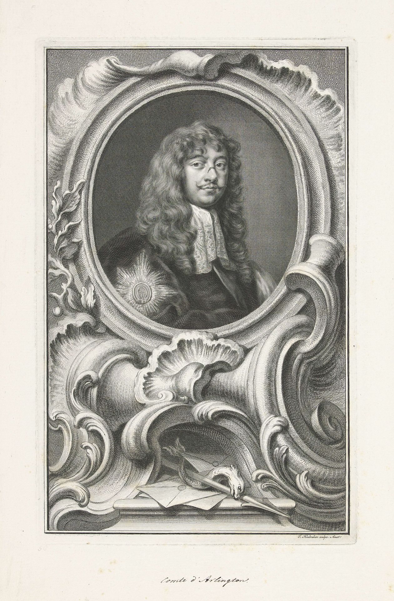 Portret van Henry Bennett 1ste graaf van Arlington by Jacob Houbraken