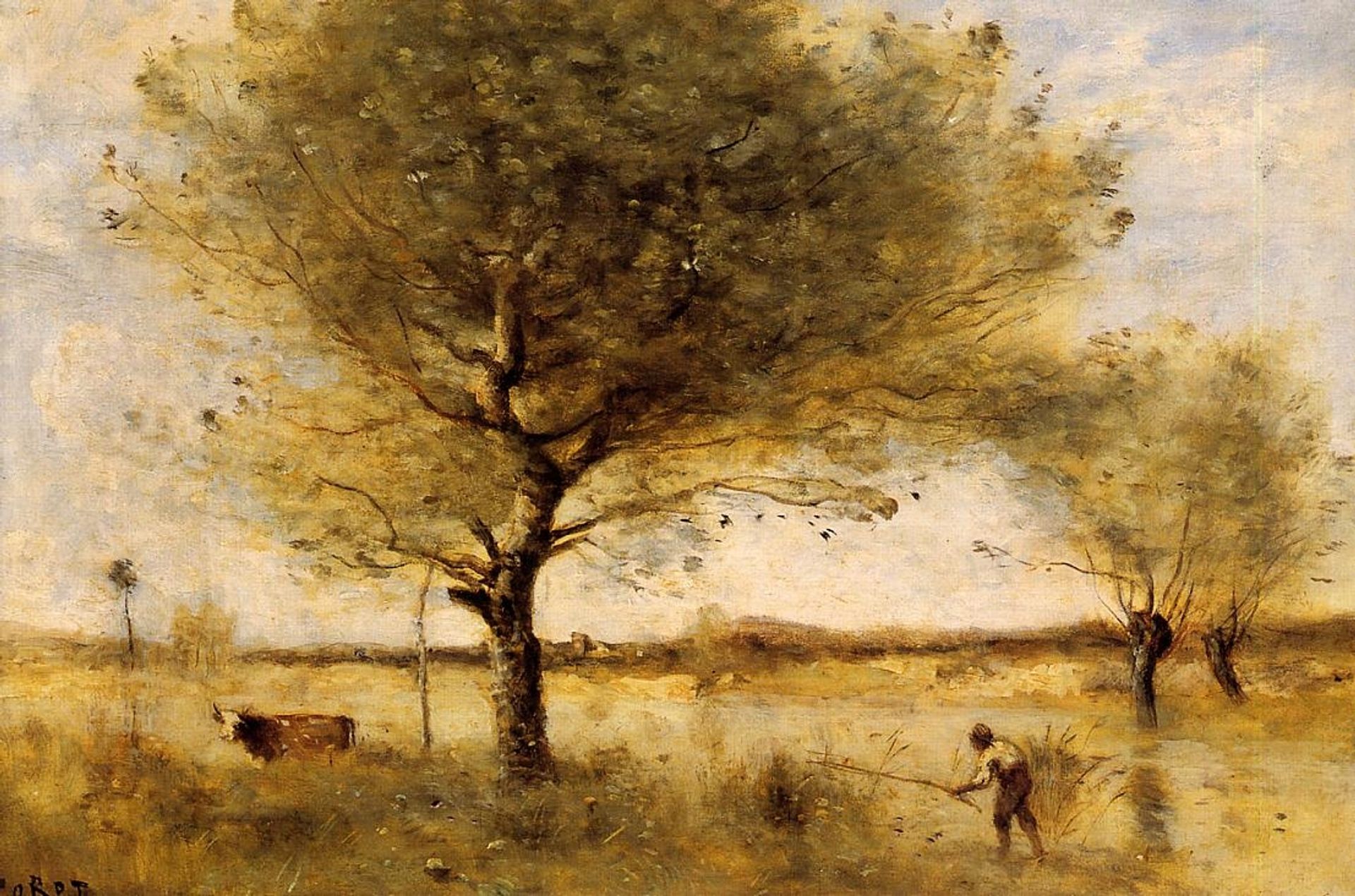 Pond with a Large Tree by Camille Corot