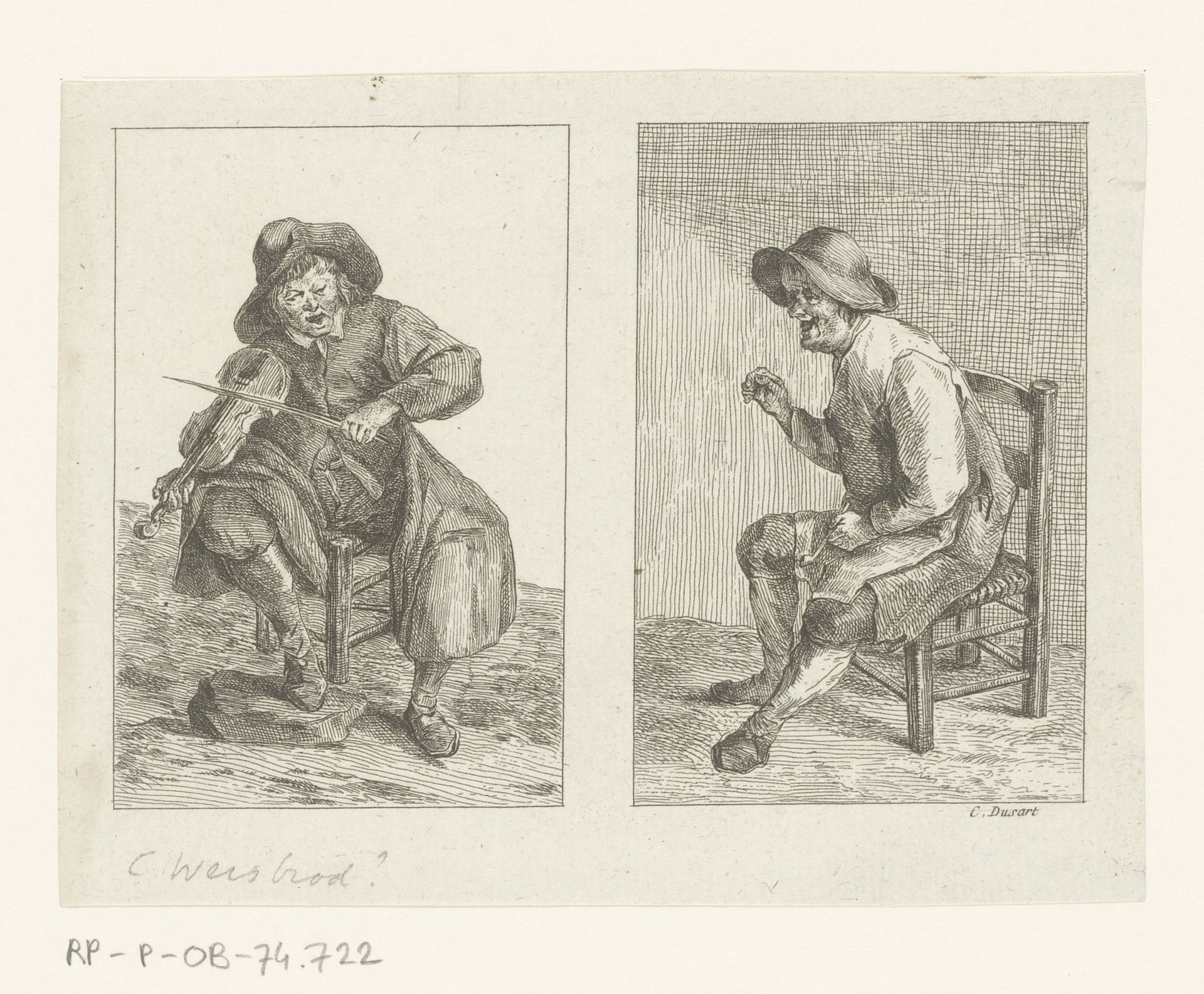 Zittende man met viool en zittende man met pijp by Anonymous